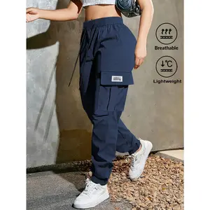Women's Trendy Solid Cargo Jogger Pants, Lightweight Breathable Fabric, Drawstring Waist & Large Functional Pockets, All-match for Streetwear, Sports & Daily Casual