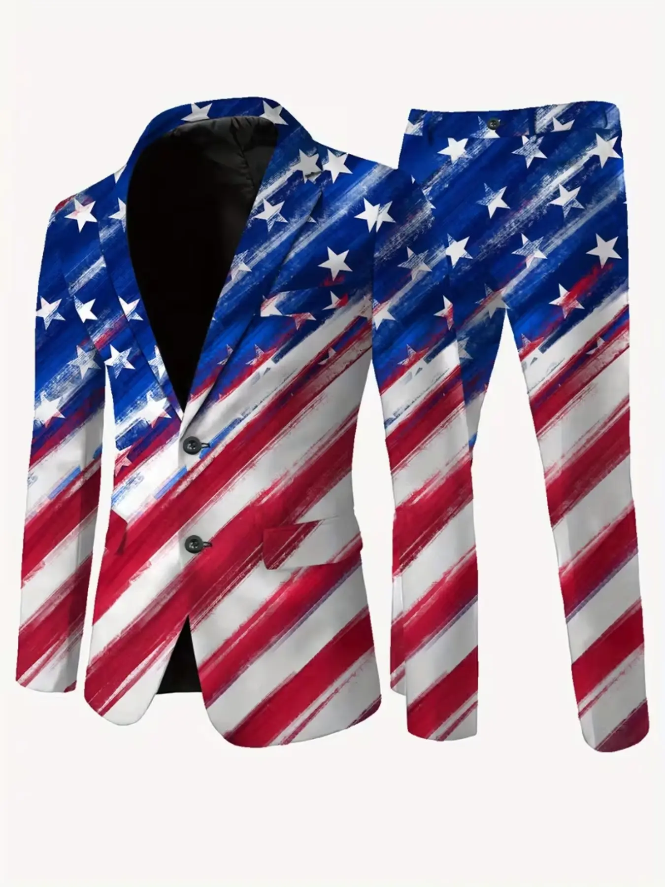 Plus-Size Men's American Flag Print Suit Set, Men's Independence Day Party Creative Two-Piece Suit