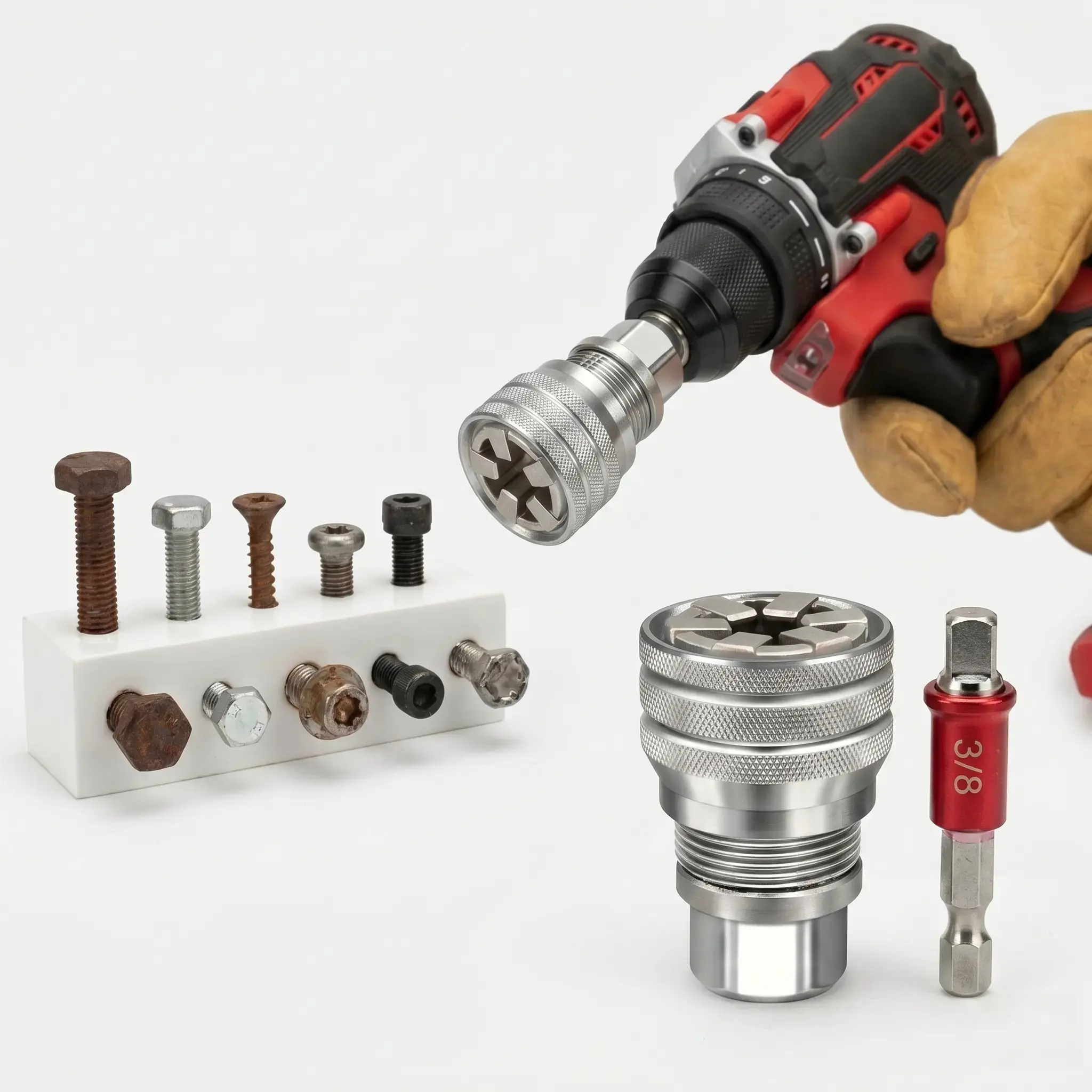 Universal Fit Multi-Size 10-19mm Adjustable Socket Tool with Power Drill Adapter, Ratchet Attach for Nuts, Bolts, Auto Repair