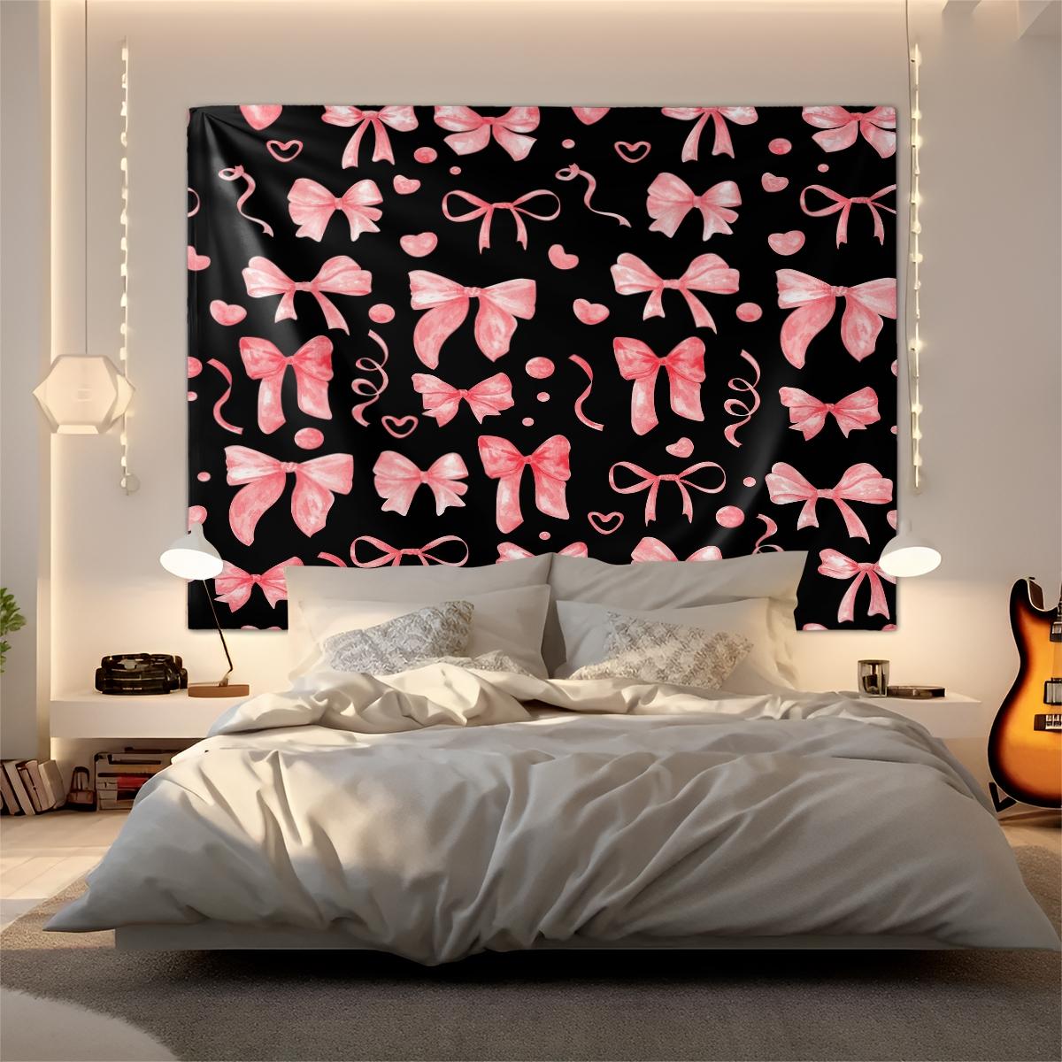 1Pcs Coquette Pink Bow Printed Tapestry, Sweet Y2K Aesthetic Wall Hanging, Soft Durable Fabric with Vivid Digital Print, Versatile Tapestries for Bedroom, Dorm, Living Room & Vanity Area, Ideal Cute Room Decor