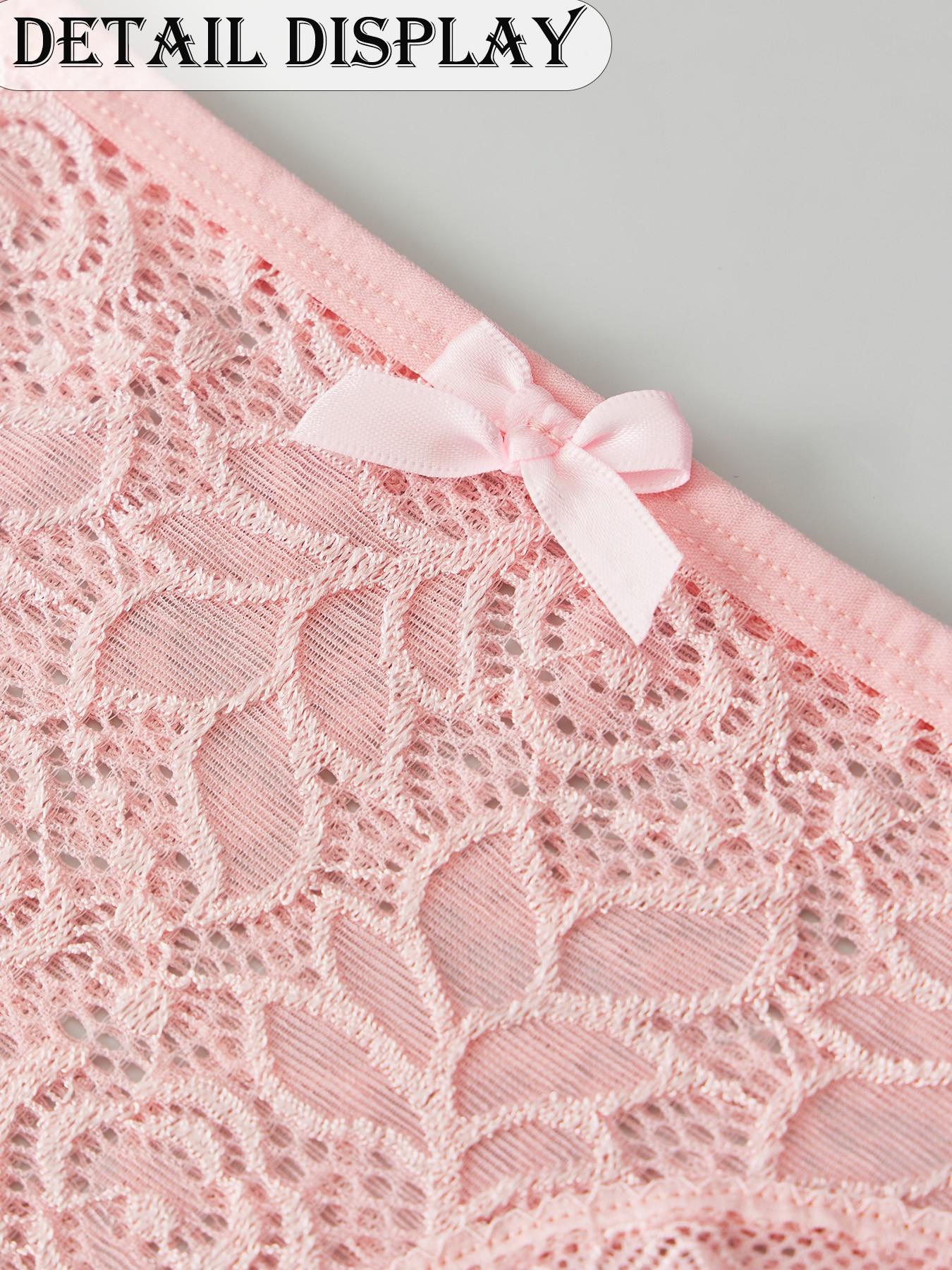 6-Pack Elegant Sexy Lace Floral Women's Briefs, Breathable Lightweight Comfort, Full Lace Semi-Transparent Design, Bow Decoration, All Seasons, Floral Lace Panties