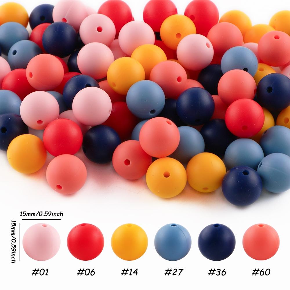 48pcs silicone solid color round beads Bead Assortment in 6 color combinations suitable for DIY bead pens, pendants, keychains, bracelets, necklaces, etc