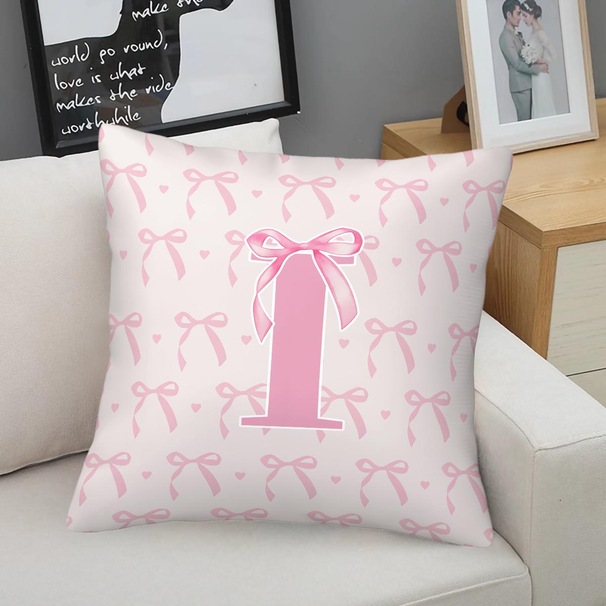 Pink Romantic Ballet Bow Full Alphabet Initial Throw Pillow with Insert, Coquette Aesthetic Decorative Pillow for Sofa, Bay Window, Patio, Cafe, All Season Use, Back Support Cushion, Ideal Housewarming Birthday Christmas Gift