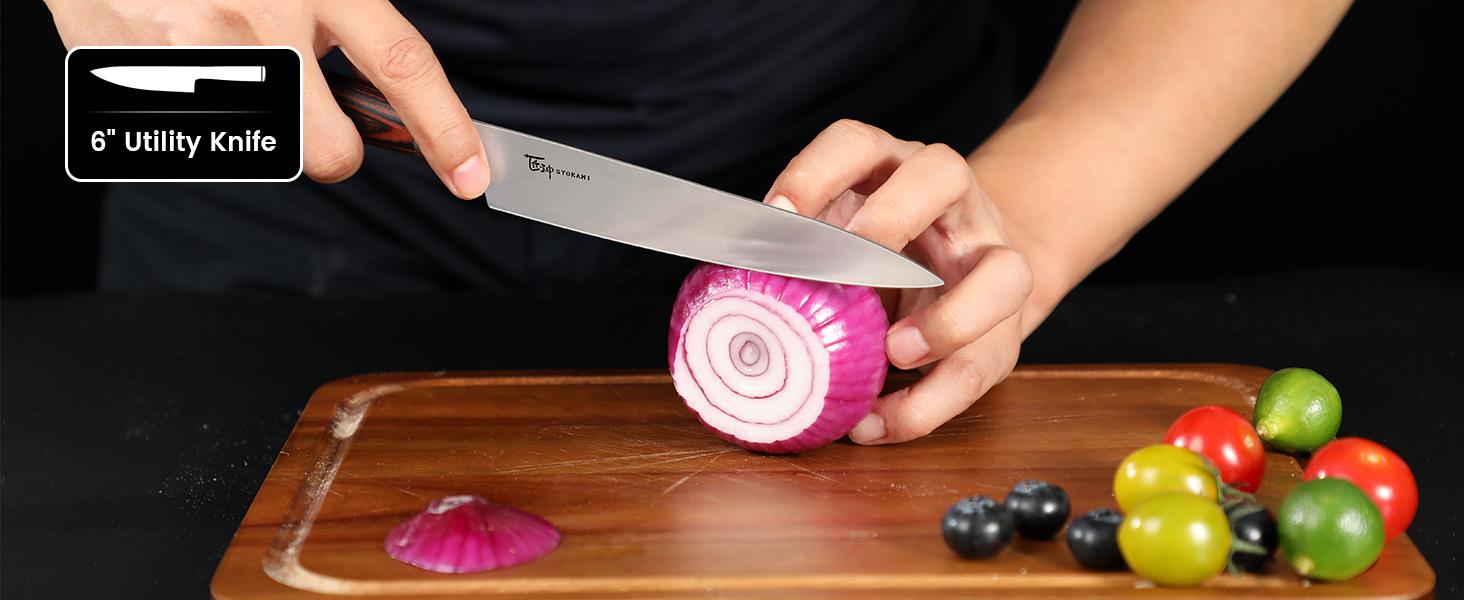 【DealsForYouDays】 SYOKAMI Knife Set 7 Piece Japanese Style Kitchen Knife Set With Foldable Magnetic Acacia Wood Block Sharp High Carbon Stainless Steel Knives Set for Kitchen with Anti-slip Ergonomic Handle, Mother's Day Gift Cutting