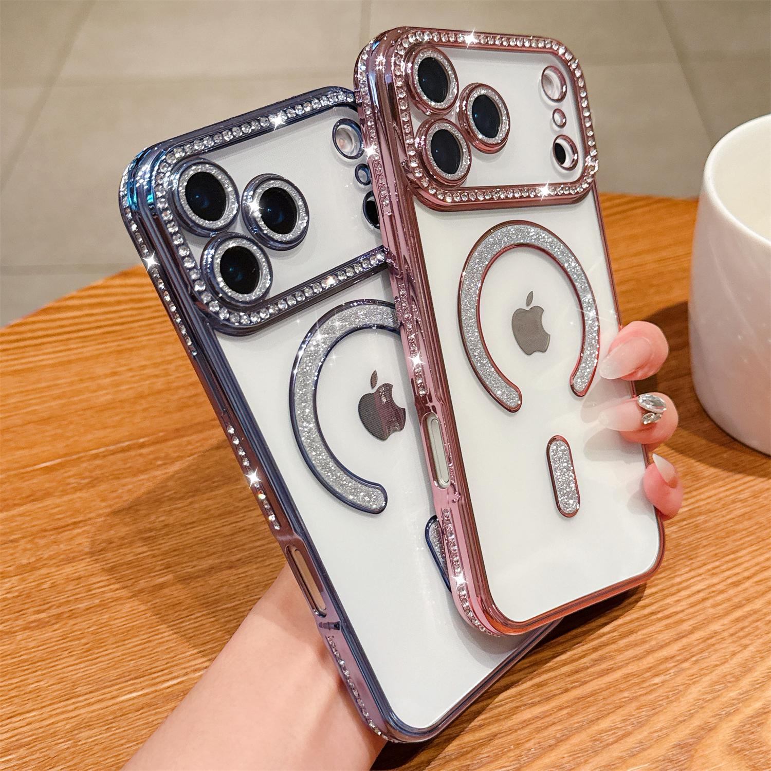 Magnetic Glitter Diamond for iPhone 17 Pro Max 16 15 14 13 12 11 Case Compatible with MagSafe Shiny Rhinestone Camera Lens Protector Bling Plated Edge,Clear Slim Military Drop Shockproof Cover Magnetic Glitter Diamond for iPhone 17 Pro Max 16 15 14 13 12 11 Case Compatible with MagSafe Shiny Rhinestone Camera Lens Protector Bling Plated Edge,Clear Slim Military Drop Shockproof Cover