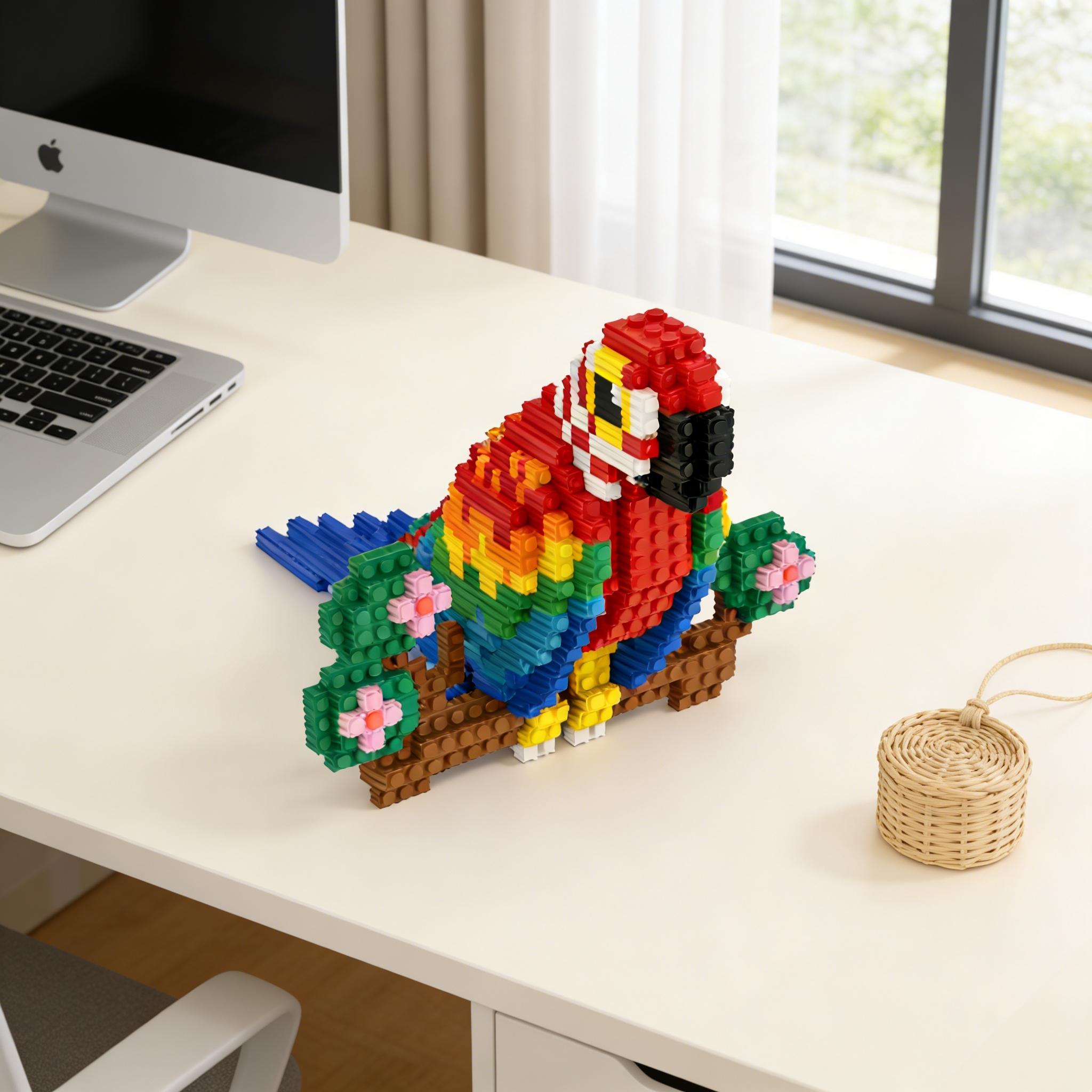 Colorful Macaw 3D Puzzle Building Block Decor, Perfect for Home Office Shelves, Party Decor, Ideal Gift for Holidays, Handmade Craft