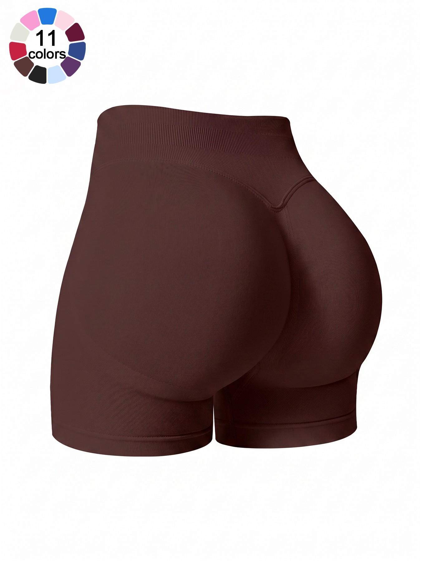 Women's Solid Color Sports Shorts 4 Way Stretch No Show Breathable Soft Comfortable High Waist Butt Lifting Shaping Active Bottoms Shorts Gym Training Seamless Peach Butt Shorts Outdoor Running Cycling Indoor Pilates Daily Versatile Yoga Shorts