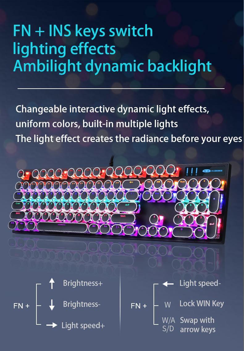 MageGee MK-Storm Typewriter Mechanical Gaming Keyboard, Retro Punk Round Keycaps Blue LED Backlight USB Wired Computer Keyboard for Gaming and Office, Compatible with Windows