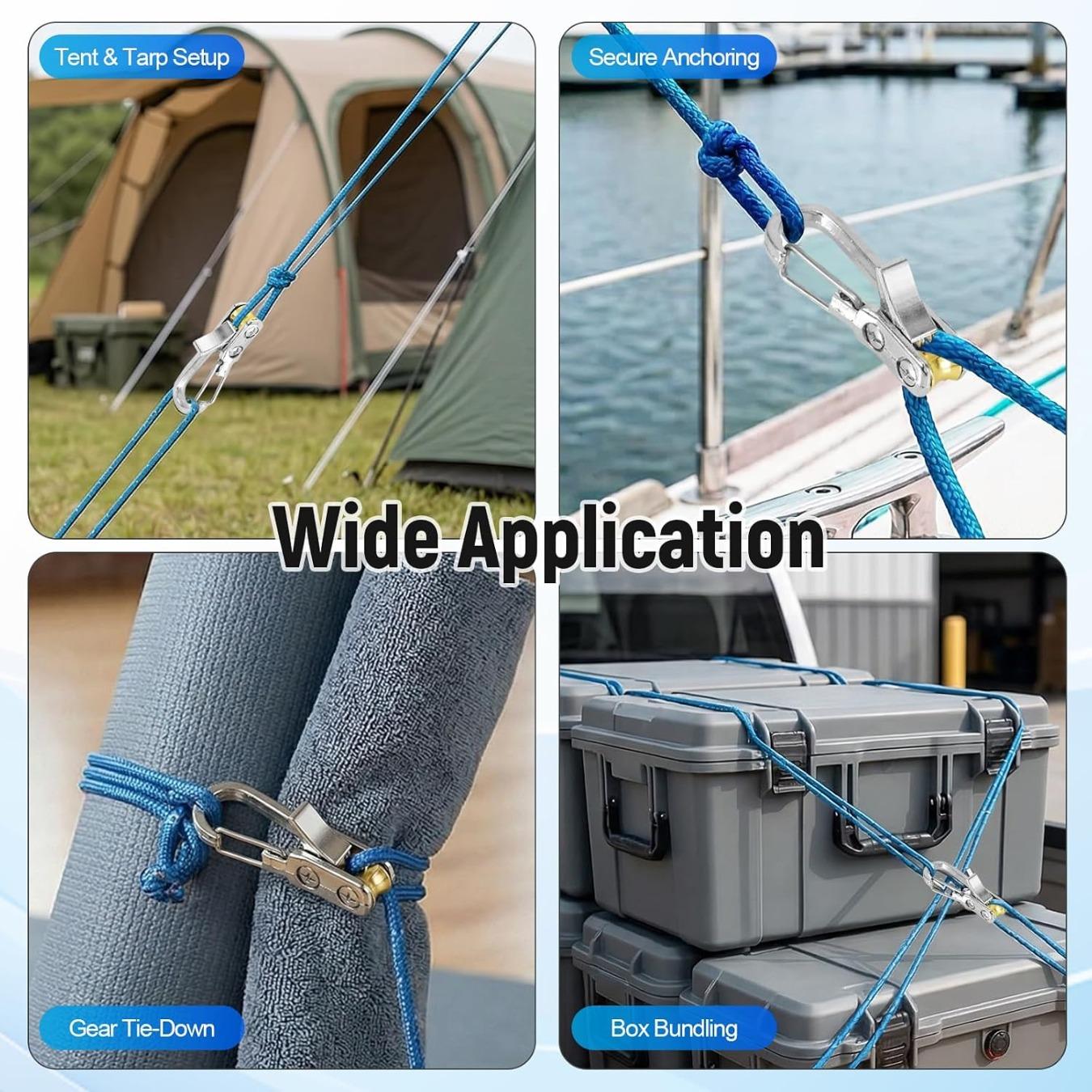 The Original Rope Tightening Tool & Tensioner 6-Pack with Rollercam Technology – Heavy-Duty Tie Down for Outdoors, Tarps, Boating & Camping Gear