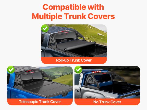 VEVOR Truck Bed Roll Bar, Universal Pickup Sport Adjustable Bar Chase Rack Compatible with Mid-Size Truck, Carbon Steel Construction with LED Brake Light, No Rack Included
