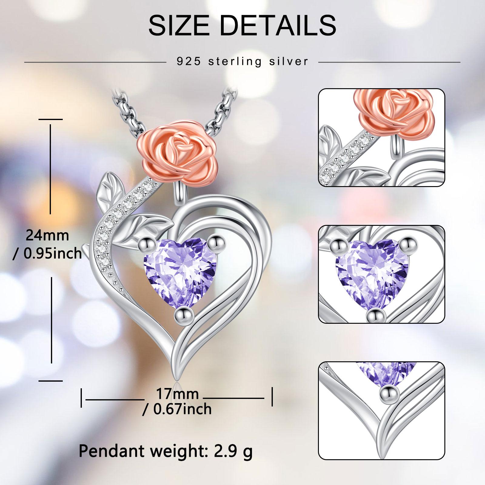 DRINSPER Elegant Rose Star Heart Necklace 925 Sterling Silver Necklace with Cubic Zirconia Decor, Elegant Fashion Casual Heart Rose Necklace for Women, Silver Heart Pendant with Rose Flower for Mother's Day Valentine Birthday
