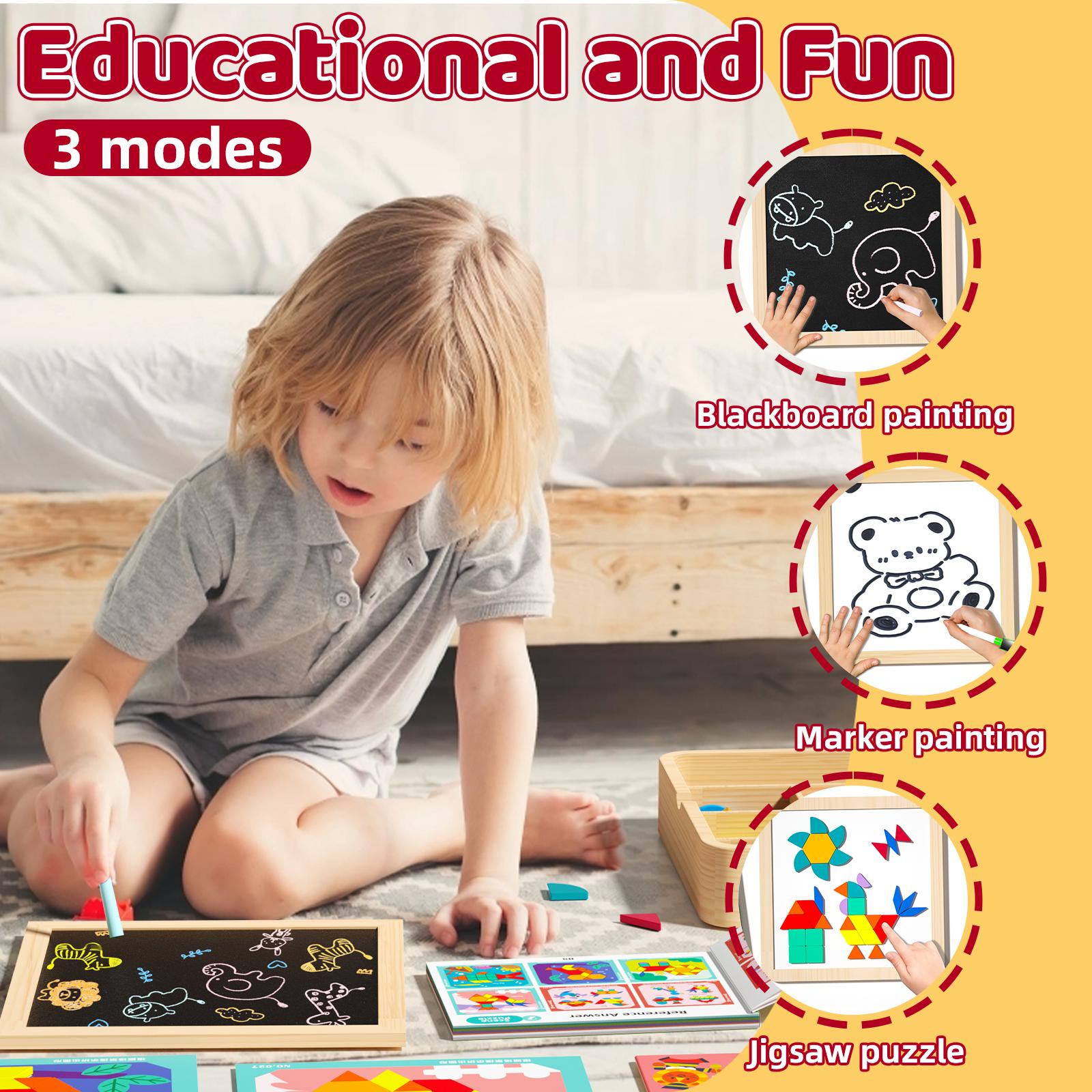 Edutree Creative Magnetic Puzzle, Wooden Jigsaw Geometric Puzzle Toys, Geometric Building Block Puzzle, Shape Cognition & Fine Motor Skills Training, Birthday Halloween Gifts For Boys Girls