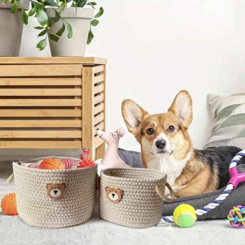 1pcs Bedside Storage Bucket, Snack Organizer Box, Simple Makeup Basket, Eco-Friendly Handmade Woven Storage Tray, Furniture Junk Bin, Bedroom Storage, Fabric Basket