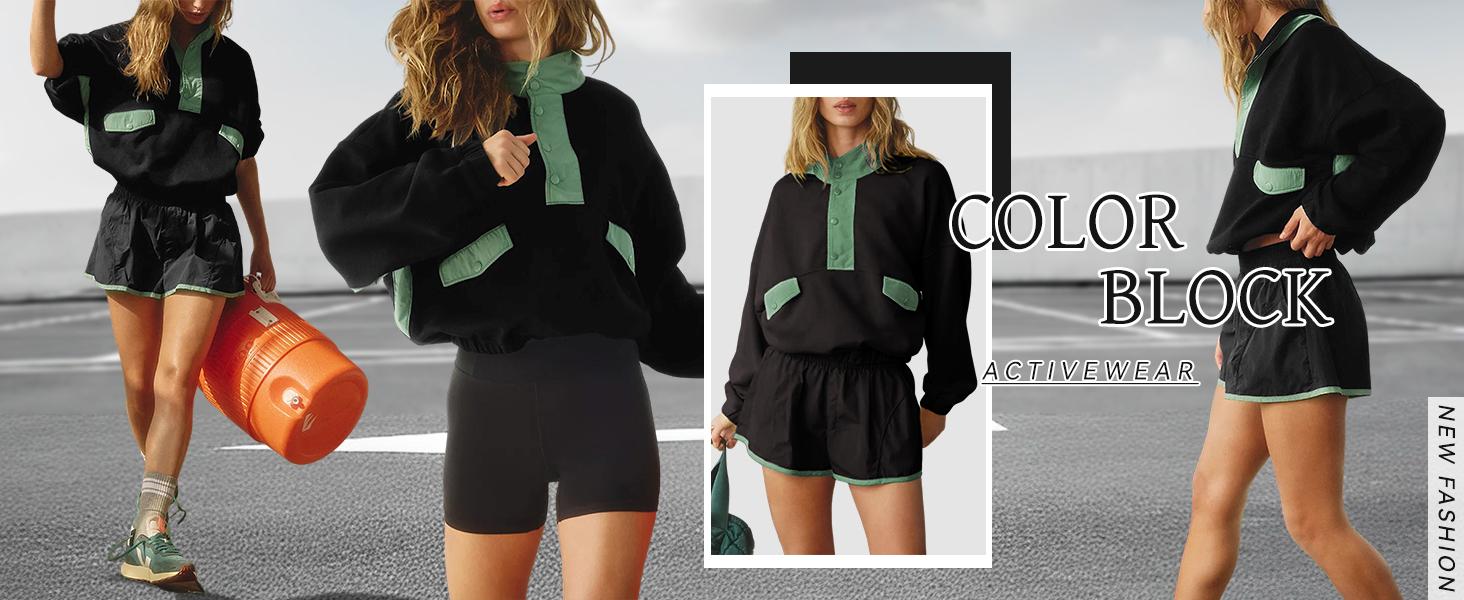 Ommig Women's Two Piece Short Sets Summer Lounge Sweatsuits Long Sleeve Outfits Travel Tracksuit with Pocke