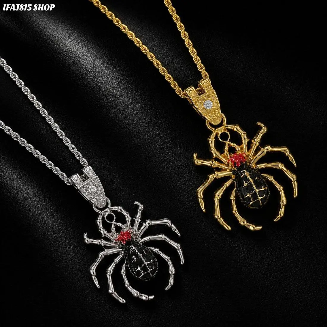 Gothic Spider Pendant Necklace for Male Wear, Hip Hop Dark Aesthetic Alloy Chain Jewelry with Spring Ring, Drip Detail Textured Finish Animal Statement Pendant, Vintage Streetwear Accessory for Party Festivals, Rap Fashion Outfits