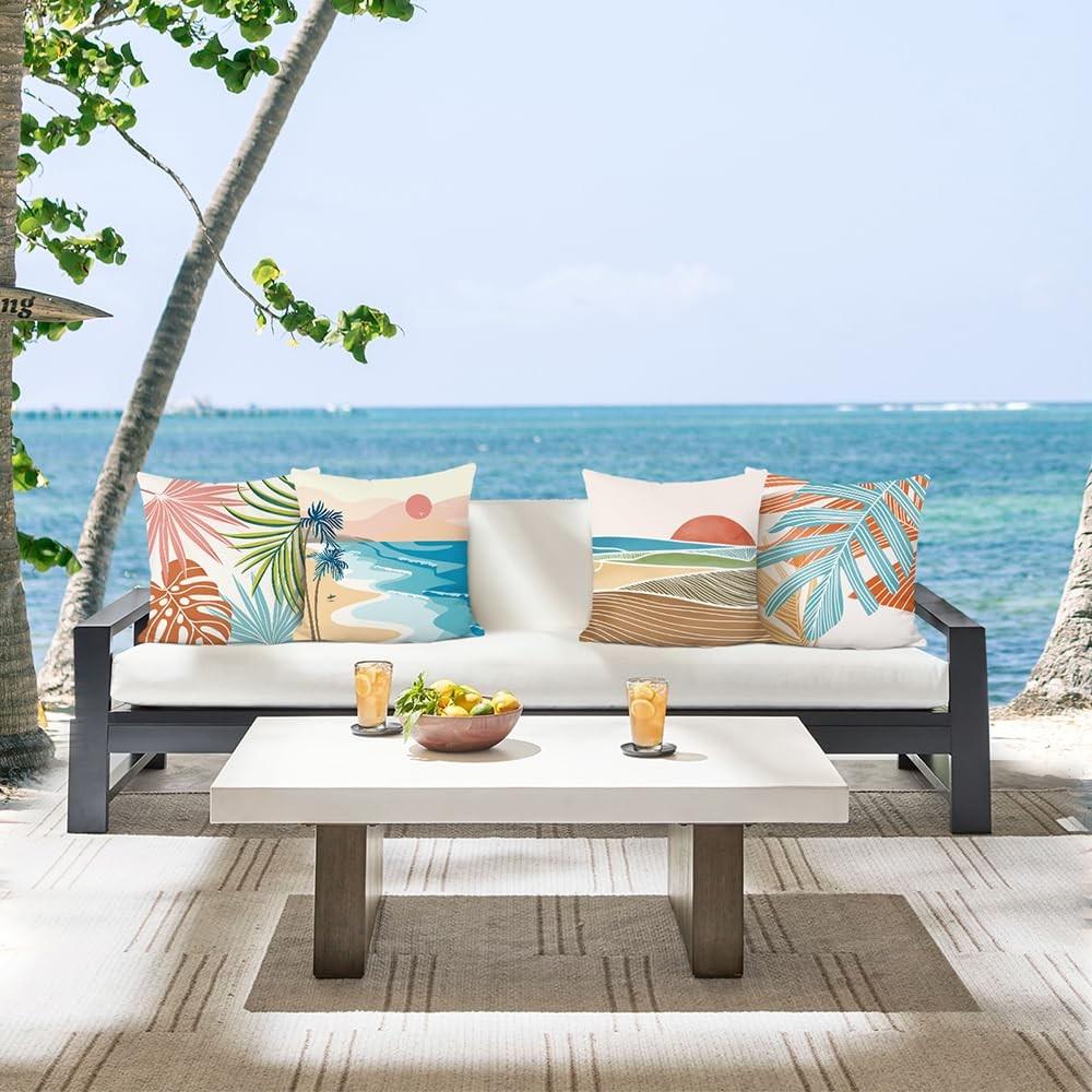 4-piece tropical breeze summer green palm leaf beach decorative throw pillow covers, with zipper closure, machine washable, suitable for living room, bedroom, sofa, car decoration, seat cushion covers, home decorations (only includes pillow covers, not in