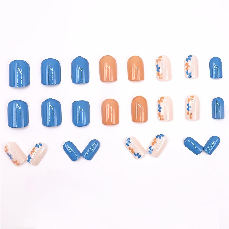 24pcs Short Square Colorblock Floral Nail Art Tips, Stylish Manicure Accessories, Perfect for DIY Nails & Salon Quality Design, Flower Nails