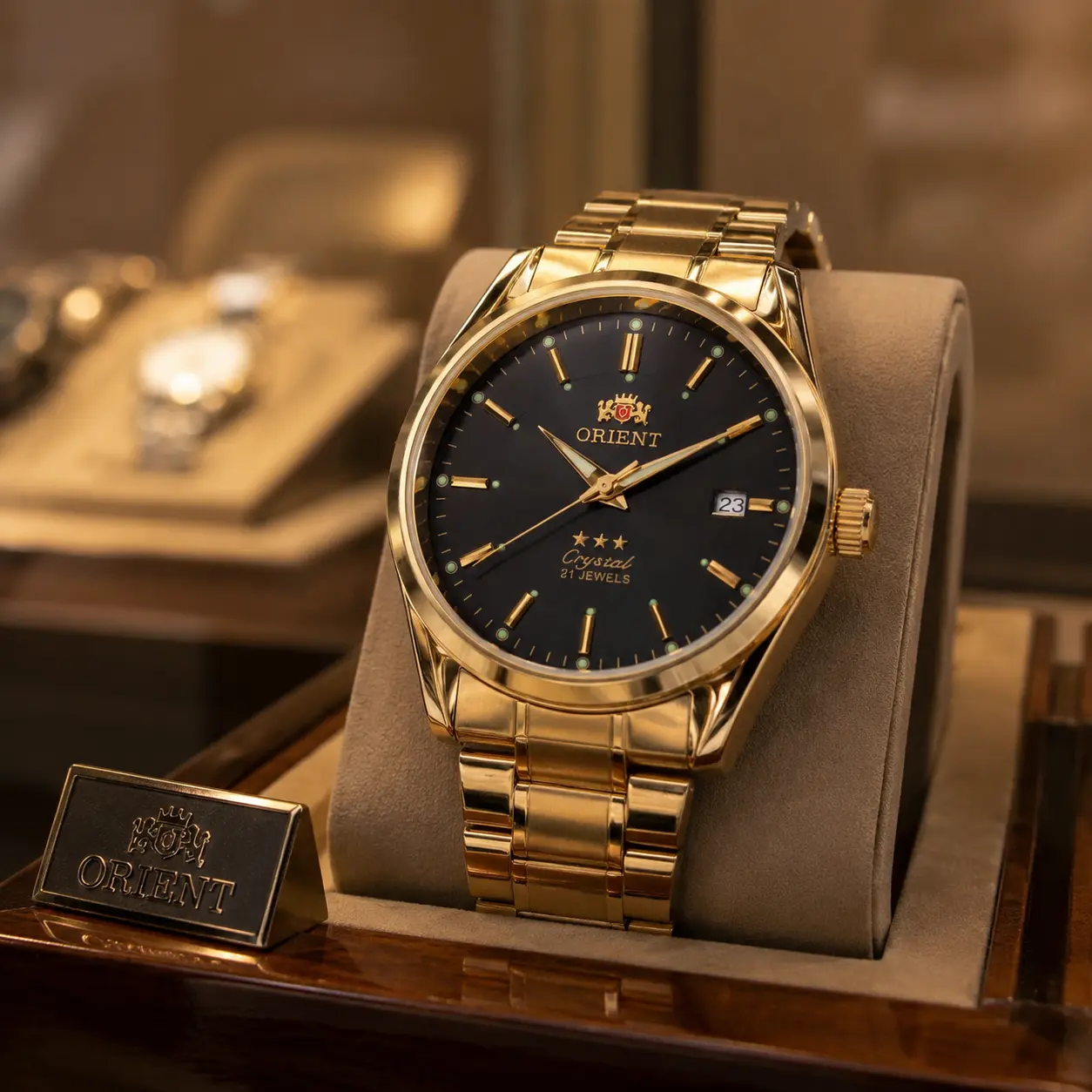 Time Banquet Orient Gold Full Steel Male Automatic Mechanical Watch - 21 Jewels Automatic Movement, Luminescent Marks, Date Display, Classic Dress Wristwatch for Daily Wear & Gifting, Male Watch