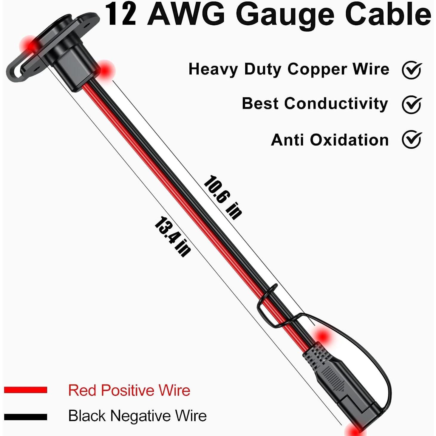 2 count SAE Quick Connector Harness, 1FT 12AWG SAE Adapter Male Plug to Female Socket ,  SAE Extension Cord for Solar Panel Generator  Charger