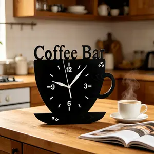 Creative Coffee Bar Wooden Wall Clock, Silent Decorative Clock for Kitchen Coffee Corner, No Battery Included, Perfect for Coffee Lovers