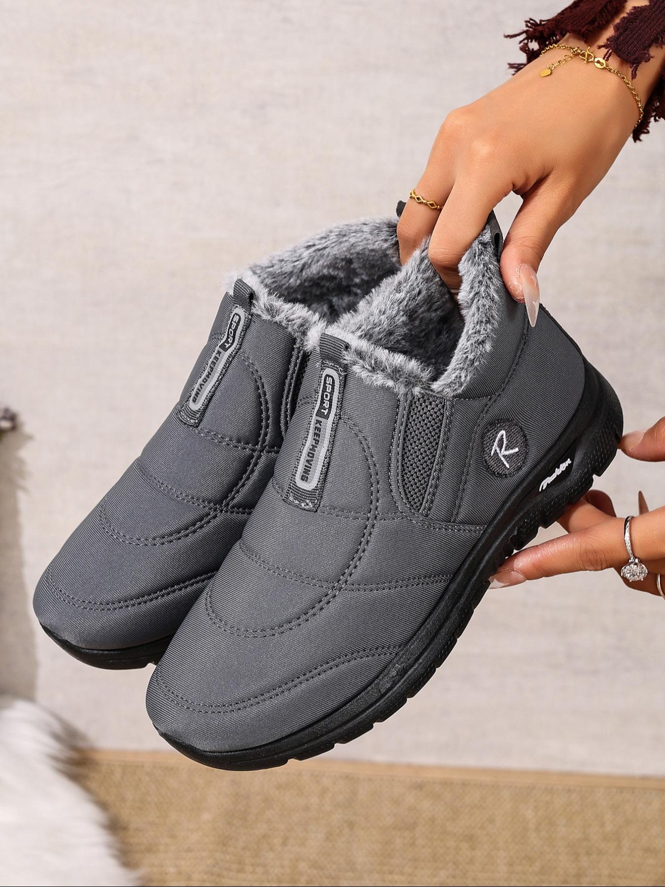Women's Solid Color Plush Lining Snow Boots, Winter Booties, Casual Comfortable Warm Ankle Boots for Fall & Winter, Non-slip Sneakers for Women & Girls, Furry Boots