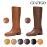 Coutgo Women's Knee High Boots Square Toe Chunky Block Heel Tall Boots Comfortable Low Heel Shoes