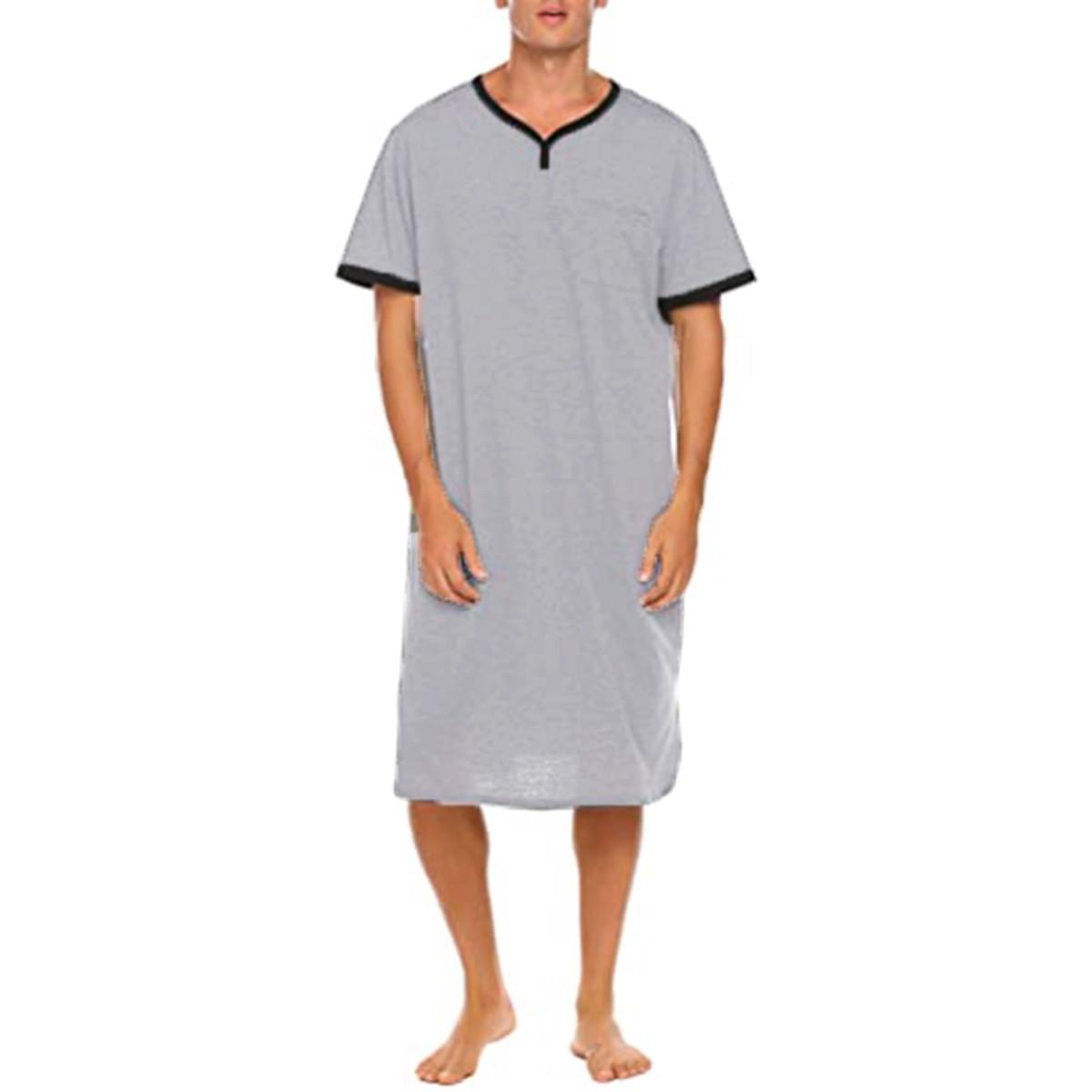 Men's Raw Street Wear Short-Sleeve Loungewear Robe - Menswear Nightwear, Thin Lengthened, Relaxed Fit, Skin-Friendly Stretchy, Loose Homewear Bathrobe, Vintage Nightgown, Sizes M-3XL