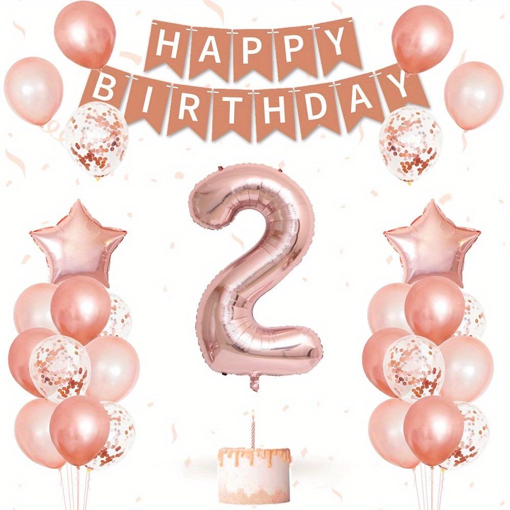 31 piece pink balloon set with "Happy Birthday" banner - perfect for birthday parties, baby showers, and family celebrations, including digital, star, and colored paper balloons, birthday party decorations