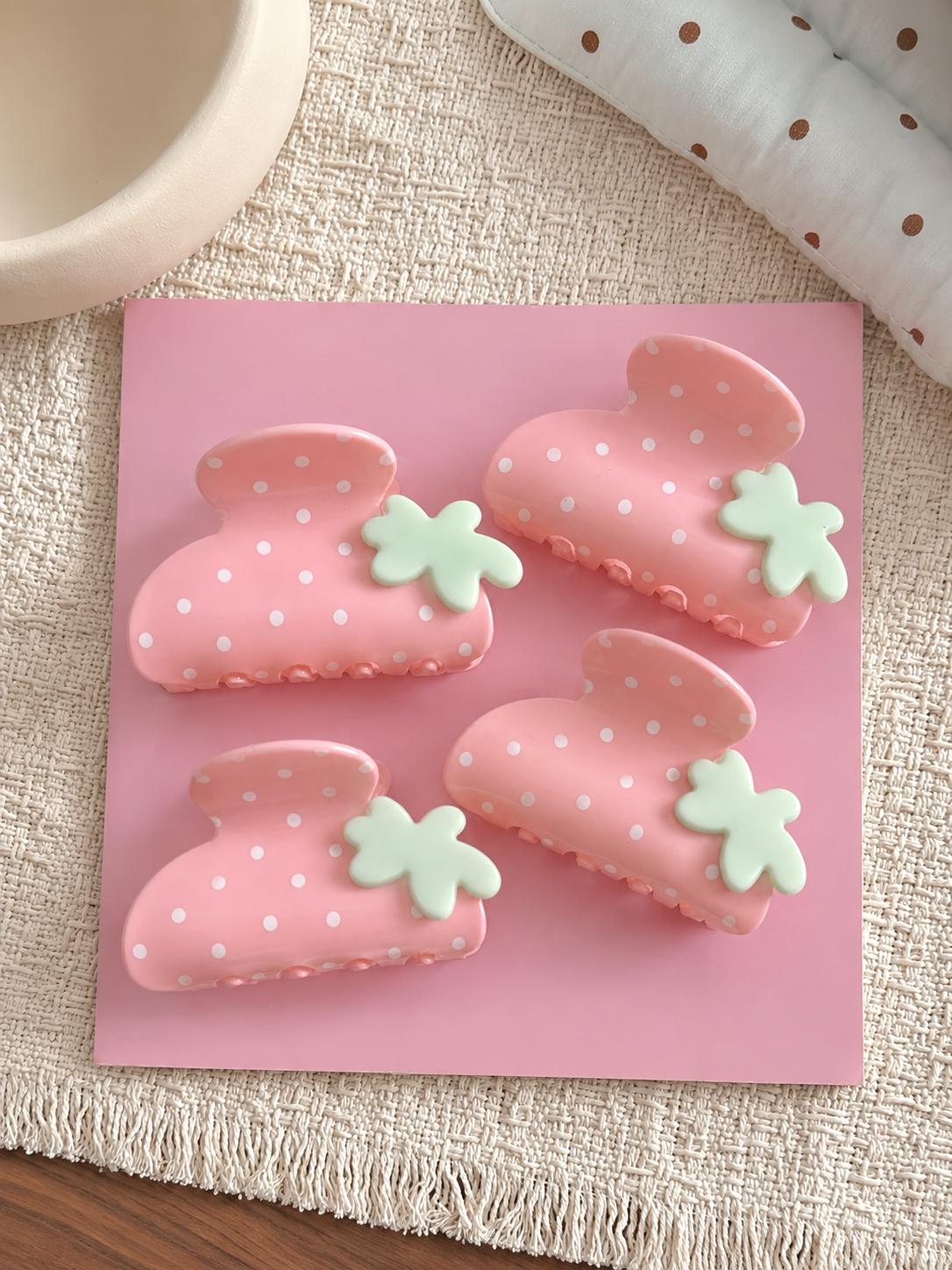 2PCS Strawberry Hair Claw Clips for Women | Cute Polka Dot Hair Claws | Strong Hold Hair Clips | Kawaii Hair Accessories | Hair Clip Set