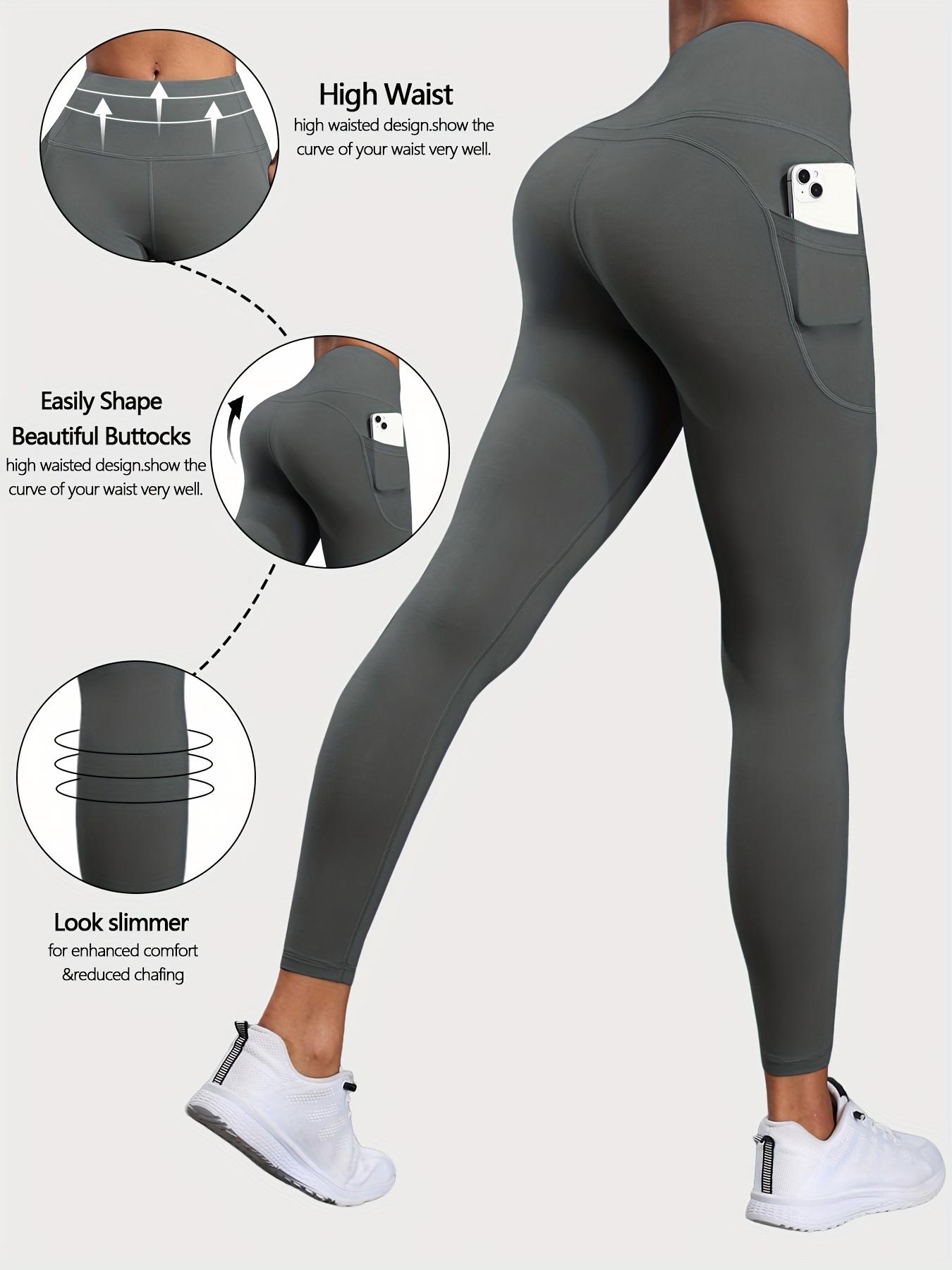 High Waist Pocket Women's Sporty Tight Pants, Solid Color Versatile Fitness Base Layer Yoga Pants, Comfortable Workout Leggings, Gym Fitness Leggings