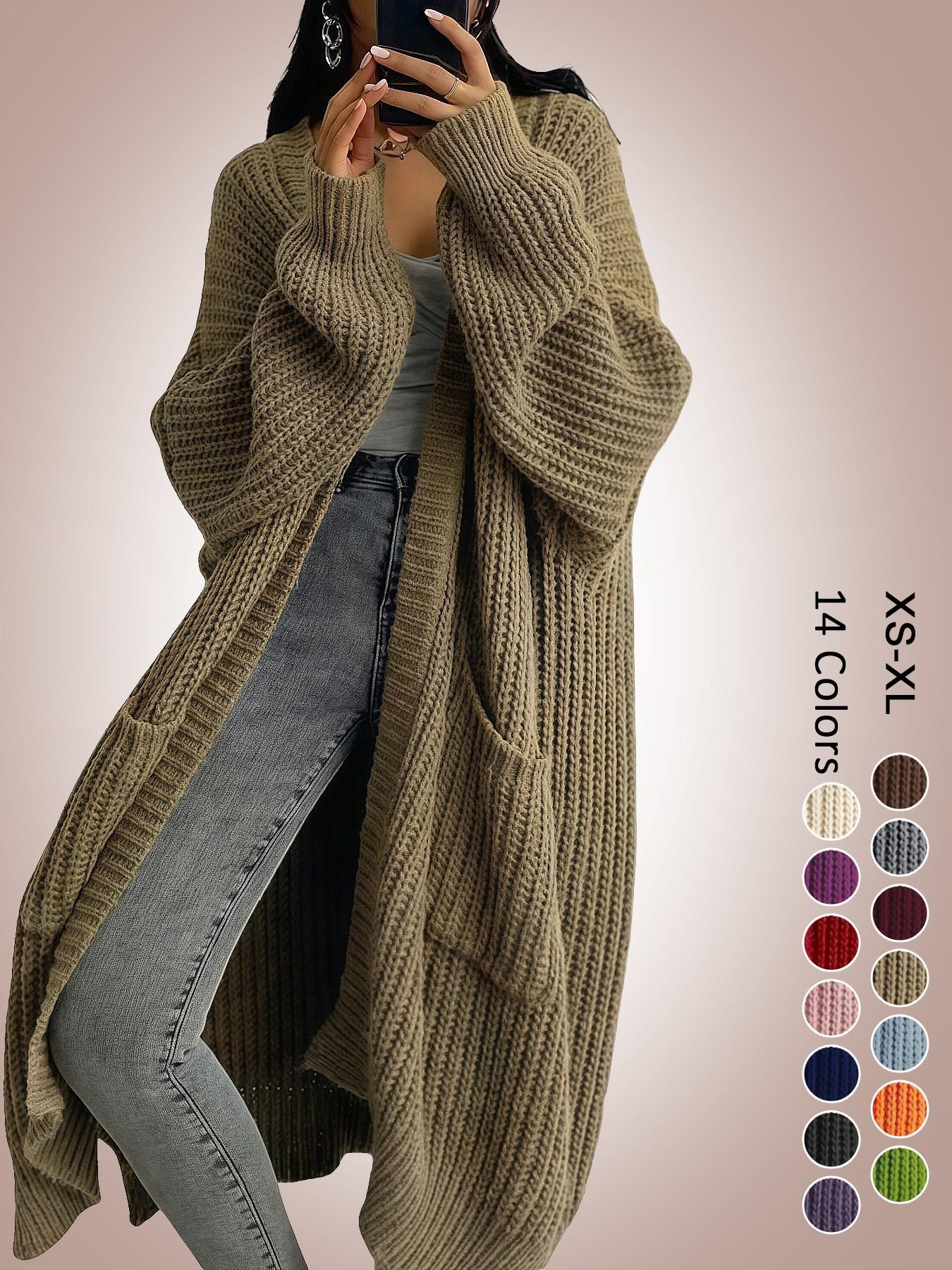 Women's Oversized Y2K Long Sleeve Cardigan, Ribbed Knit Fabric with Pockets, Loose Fit, Long Style, Perfect for Spring Fall Winter, Casual Layering