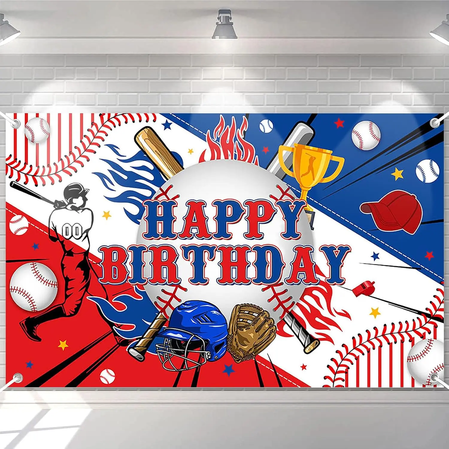 Baseball Happy Birthday Backdrop 6x3.6ft