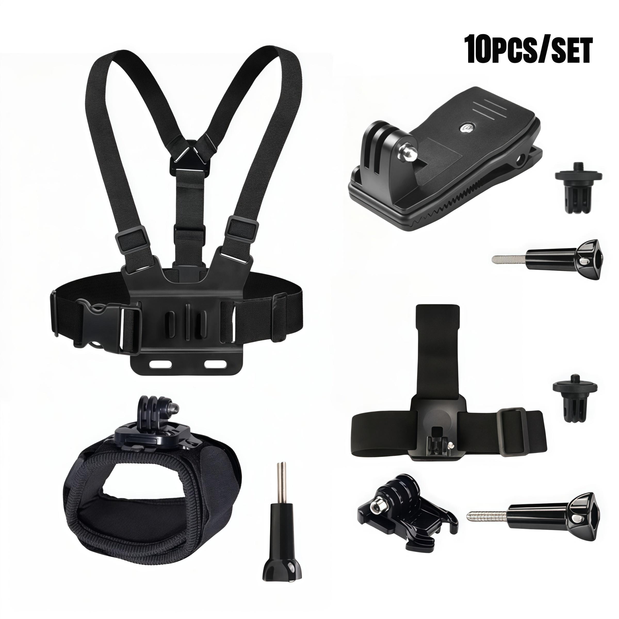 10pc/set Ultimate Sports Camera Kit, Universal Phone Mount Bracket for Mobile and Action Cameras, Durable Abs Structure, Outdoor Gear Accessories