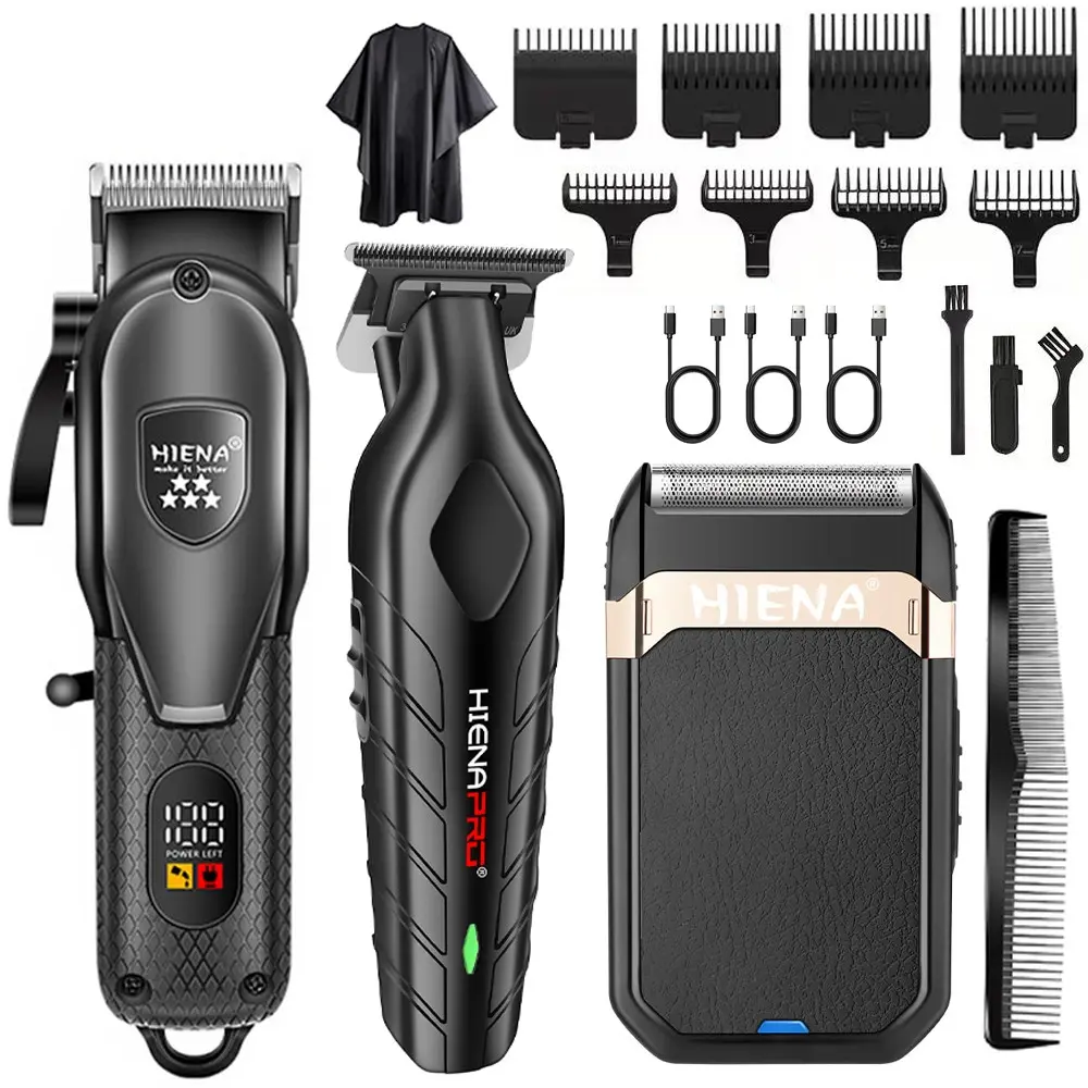 HIEAN Professional Men Hair Clipper Set, USB Charging with LED Display, T-Blade Trimmer & Electric Foil Shaver, Long Lasting Battery, For Barbershop & Home Use, Ideal Holiday & Father’s Day Gift, Barber Hair Clippers
