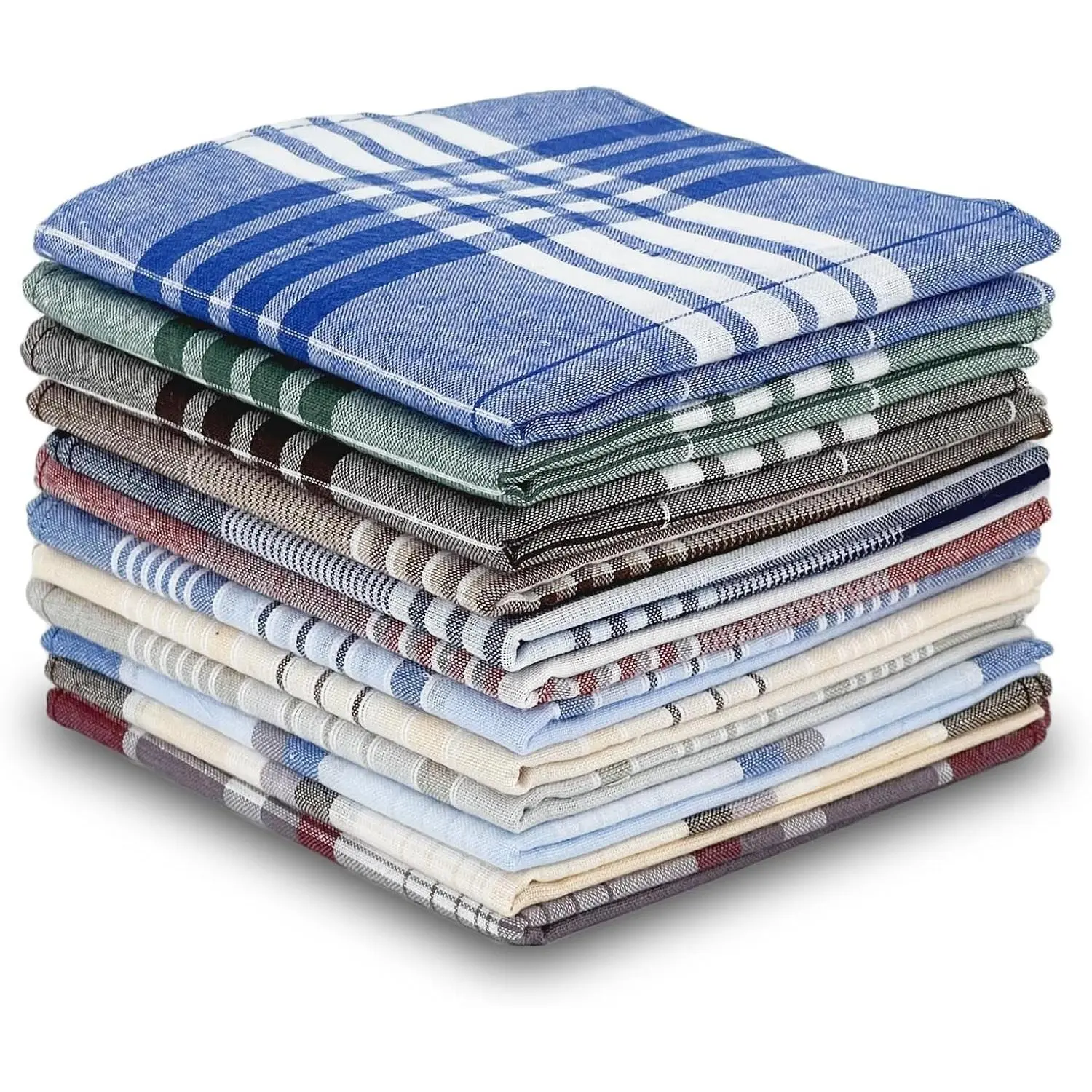 12 Pack Classic Assorted Men's Handkerchiefs, 16 Inch Large Pocket Squares, Soft Hankies for Gents(Gift)