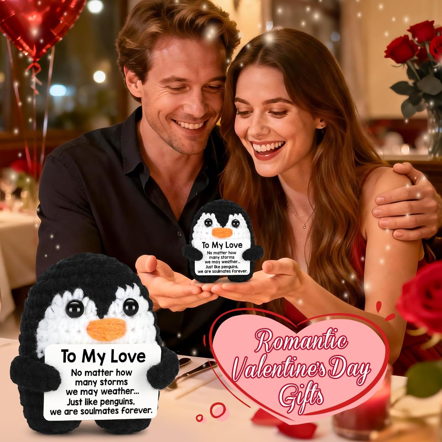Gifts for Him Her Boyfriend Girlfriend, To My Love Handmade Crochet Penguin Present, Wedding Anniversary Birthday Gift for Women Men, Romantic I Love You Gift for Couples Wife Husband Christmas