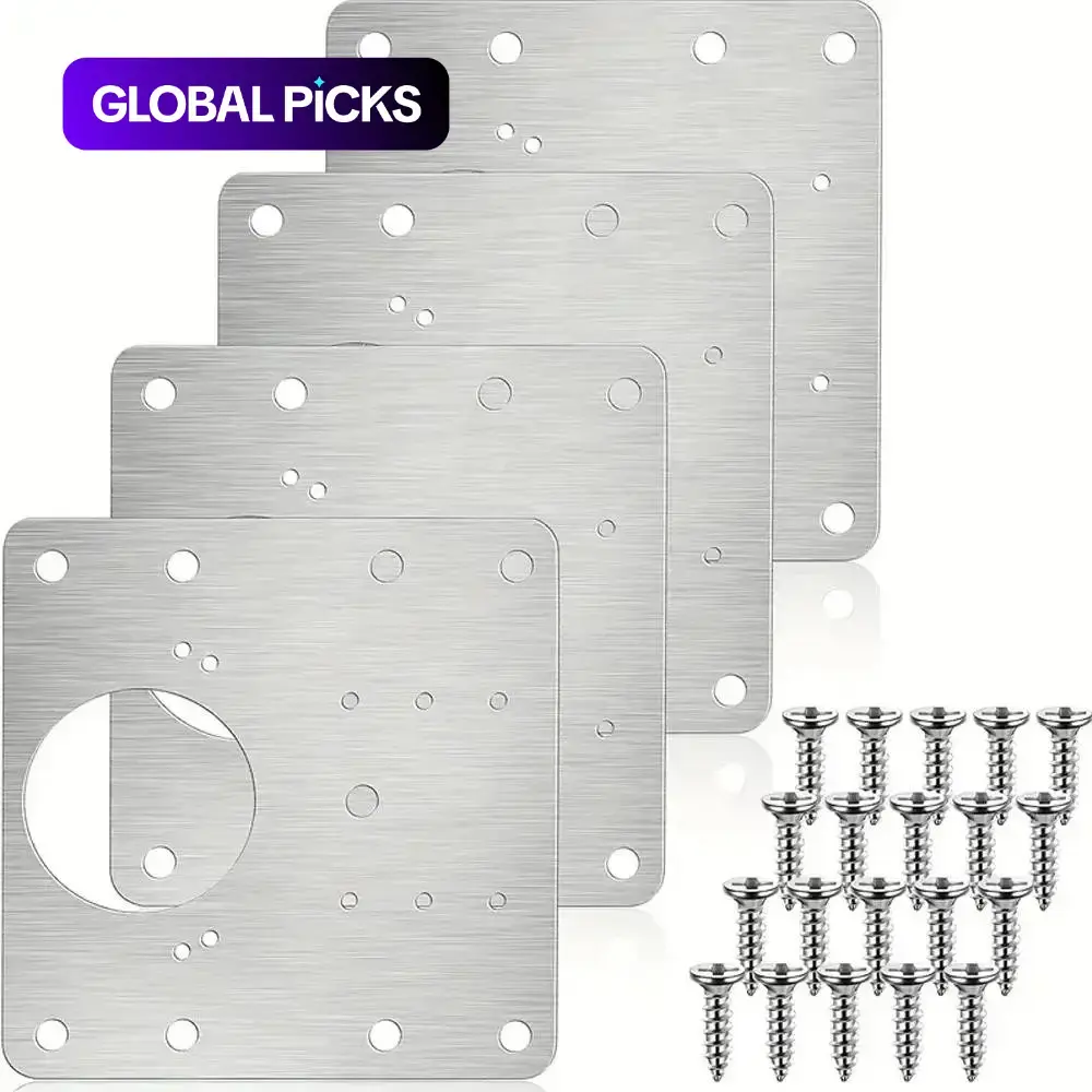 4pcs/10pcs Hinge Repair Fixing Plate Set, Stainless Steel Kitchen Cabinet Door Hinges, Storage Cabinet Door Hinge Replacement Kit, Easy Installation #GLOBAL PICKS