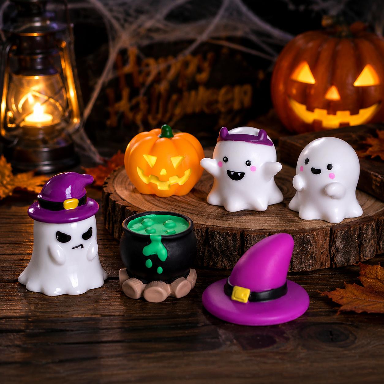 6 Pcs Halloween Decoration Ghost Figurine,Halloween Ghost Statue,  Resin Sculpture, Cute Ghost Decor, Perfect Indoor & Porch Decoration Tabletop Decor-YY1
