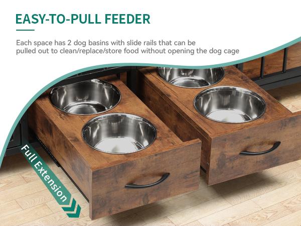 DWVO 91.3" Double Large Dog Crate Furniture with Dog Feeder, Large Dog Kennel Indoor with Drawers, Heavy Duty Wooden Dog Crate with 2 Room Divider for 2 Medium Large Dogs DWVO 91.3" Double Large Dog Crate Furniture with Dog Feeder, Large Dog Kennel Indoor with Drawers, Heavy Duty Wooden Dog Crate with 2 Room Divider for 2 Medium Large Dogs