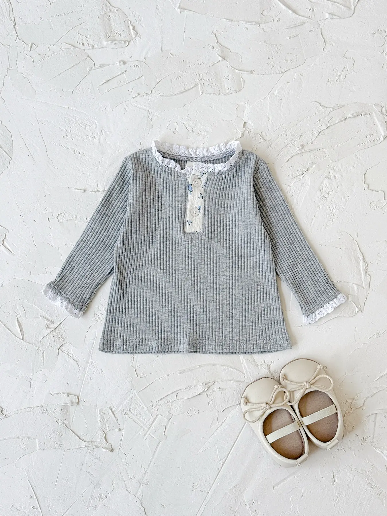 Low Saturation Hemp Trimmed Baby Long Sleeve T-Shirt, Soft Non-Irritating Girls' Daily Wear Top, Cute Colorblock Design