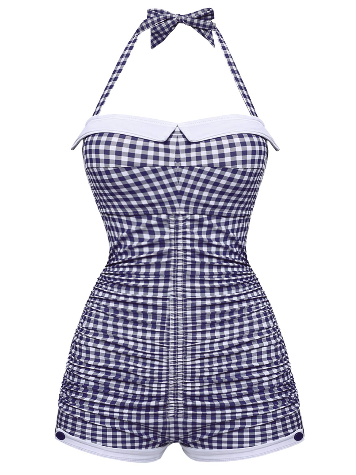 GINGHAM 1950S HALTER BOWKNOT ONE-PIECE WOMENSWEAR SWIMSUIT Swimoutfit Swimmingsuits