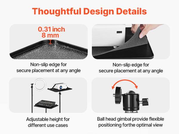 VEVOR Projector Stand, Projector Floor Stand with Adjustable Height 30.3 to 63.4 inch, 360 Horizontal Rotation Projectors Cart for Meetings, Outdoor Movies, Video Stand, Gimbal Mount or Tray Support