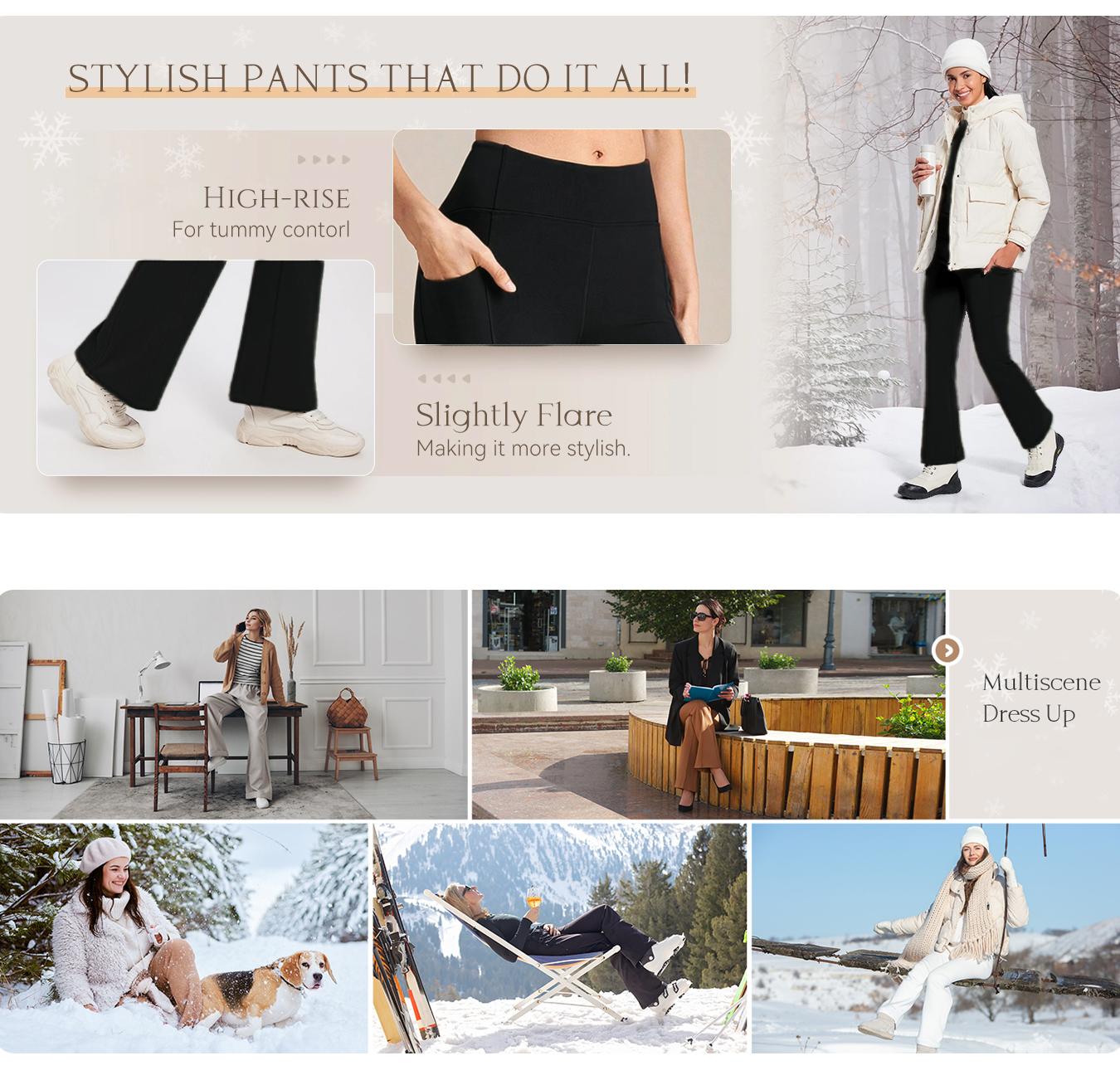 3-Pack Women'S Fleece-Lined High-Waisted Yoga Pants - Thermal Workout Leggings with Side Pockets, Non-Slip Grip, Stretchy Flare Bottoms for Running, Gym, Yoga - Winter Warmth & Tummy Control - Athletic Pants for Women