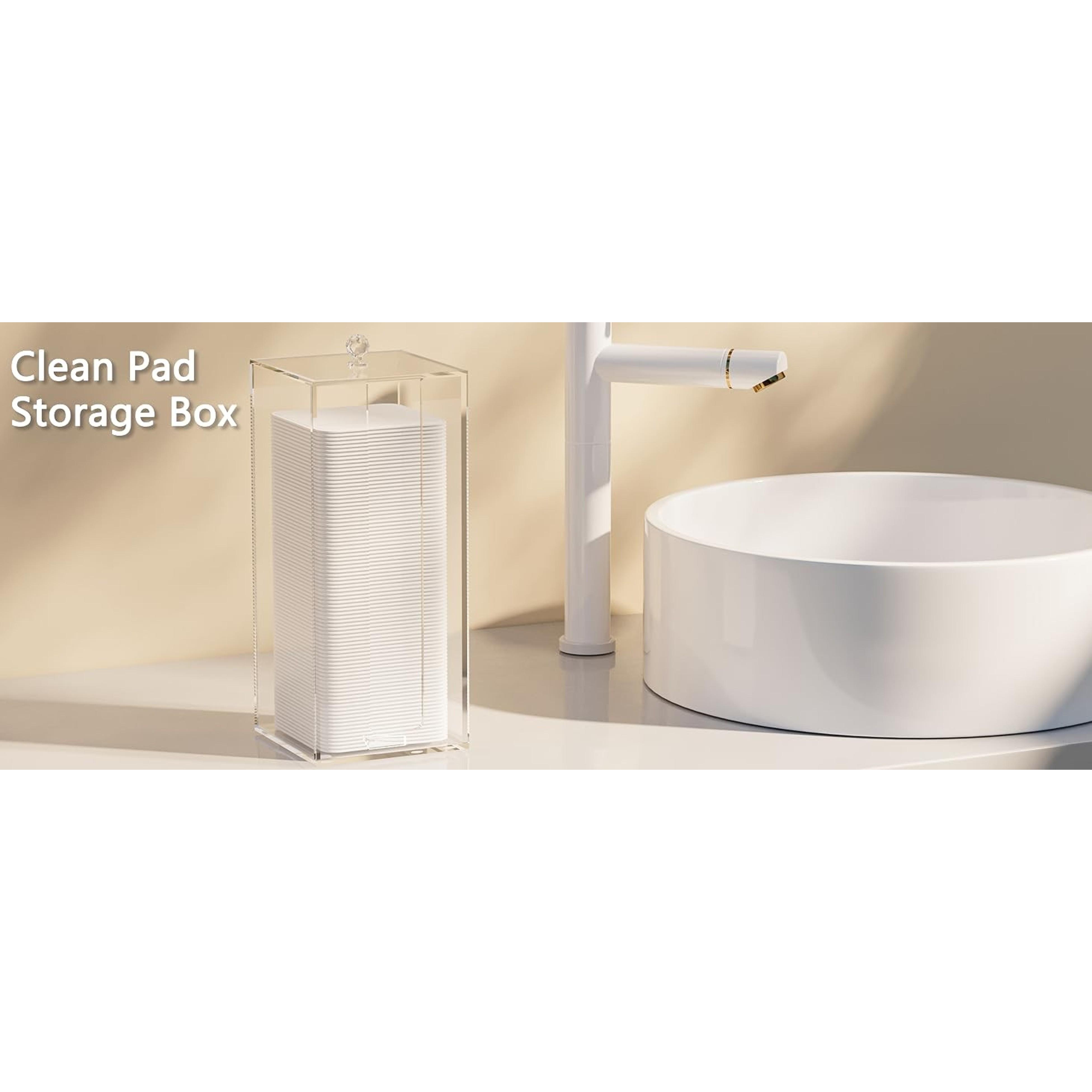 Acrylic Clean Pad Storage Box, Cotton Pad Dispenser, Square Rounds Cotton Pad Holder (Pad Not Included) - Vertical with Lid