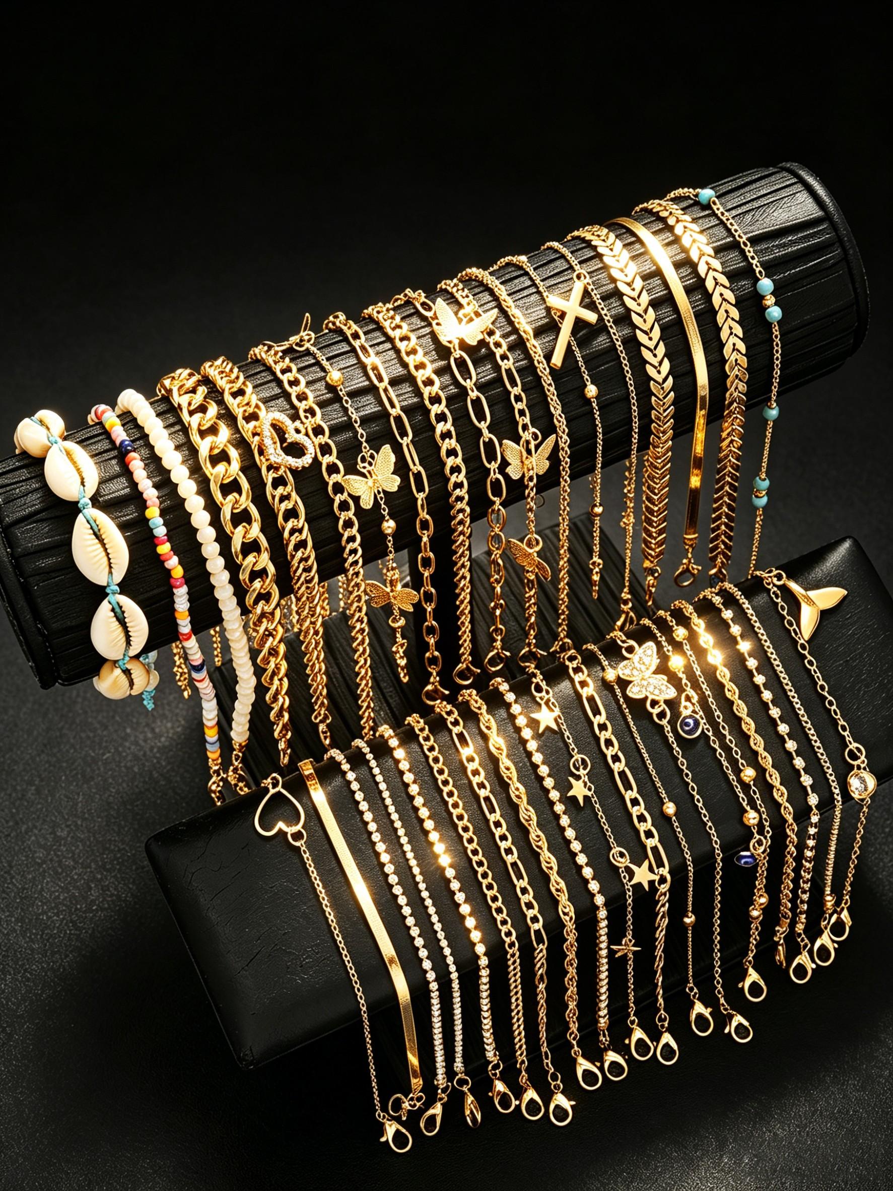 36 Pcs Women's Ankle Bracelet Set, Boho Style, Boho Anklet, Casual Fashion, Perfect for Daily Wear, Party, Gift, Travel, Mom, Girlfriend, Friend