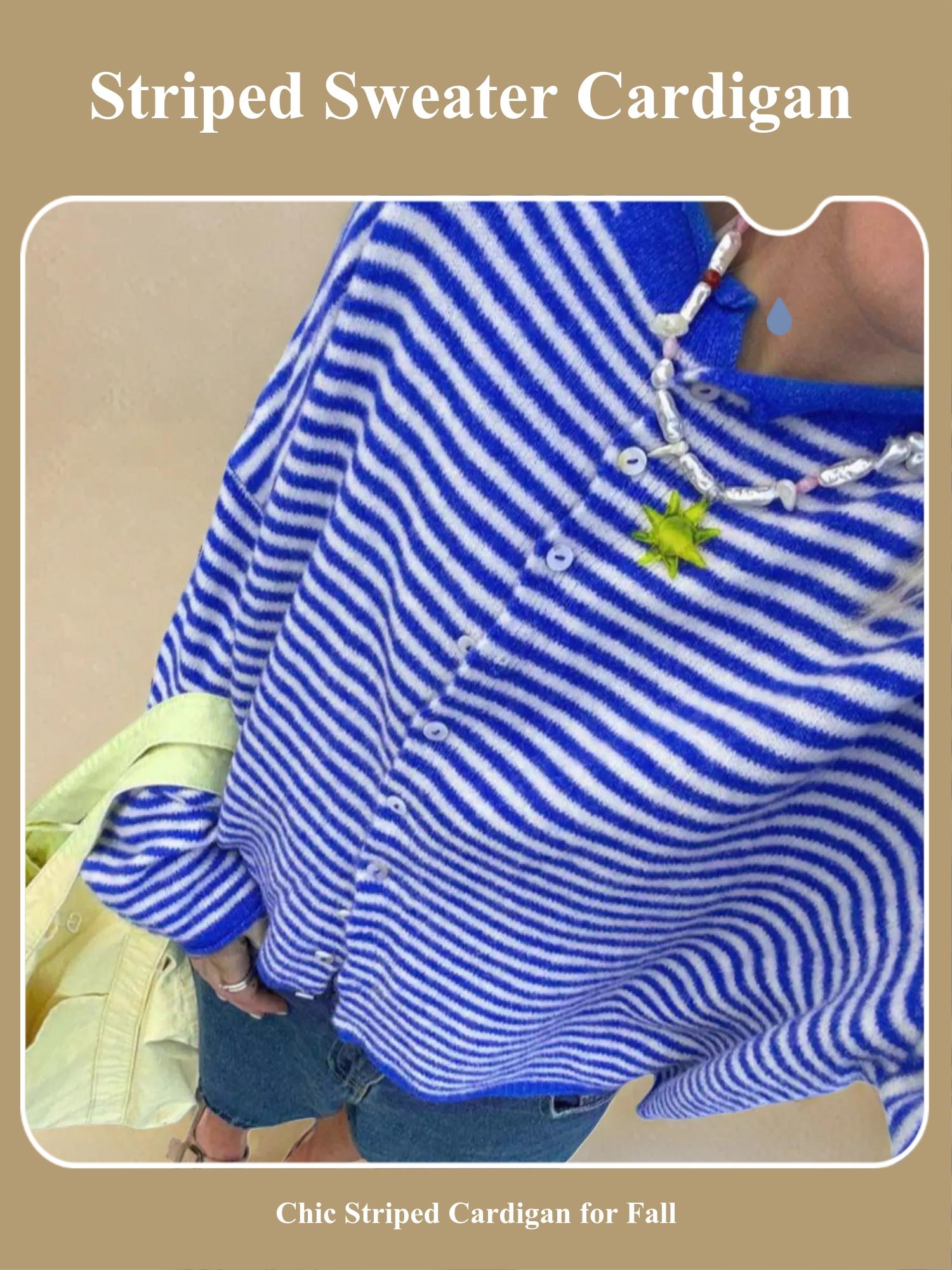 Women's Striped Knitted Sweater Cardigan, Casual Basic Knitwear Long Sleeve for Fall & Winter, Fashion Women's Knit Clothing for Daily Wear