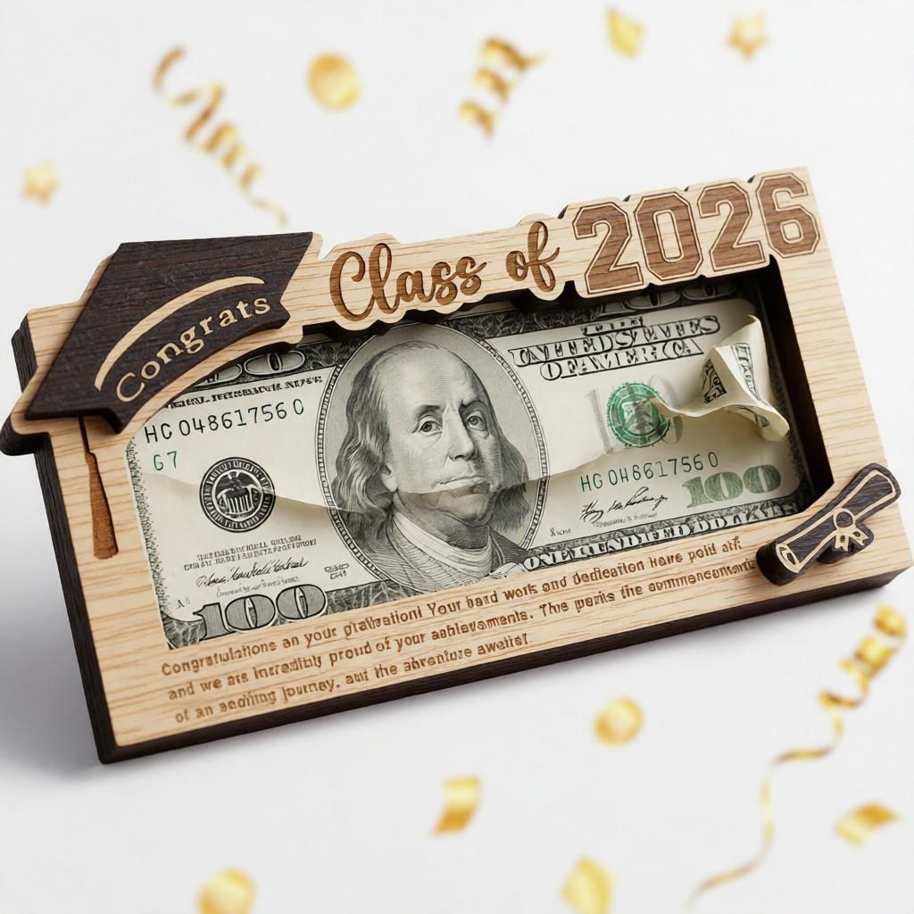 2026 Graduation Wooden Money Holder | Unique Cash Gift Keepsake for Graduates