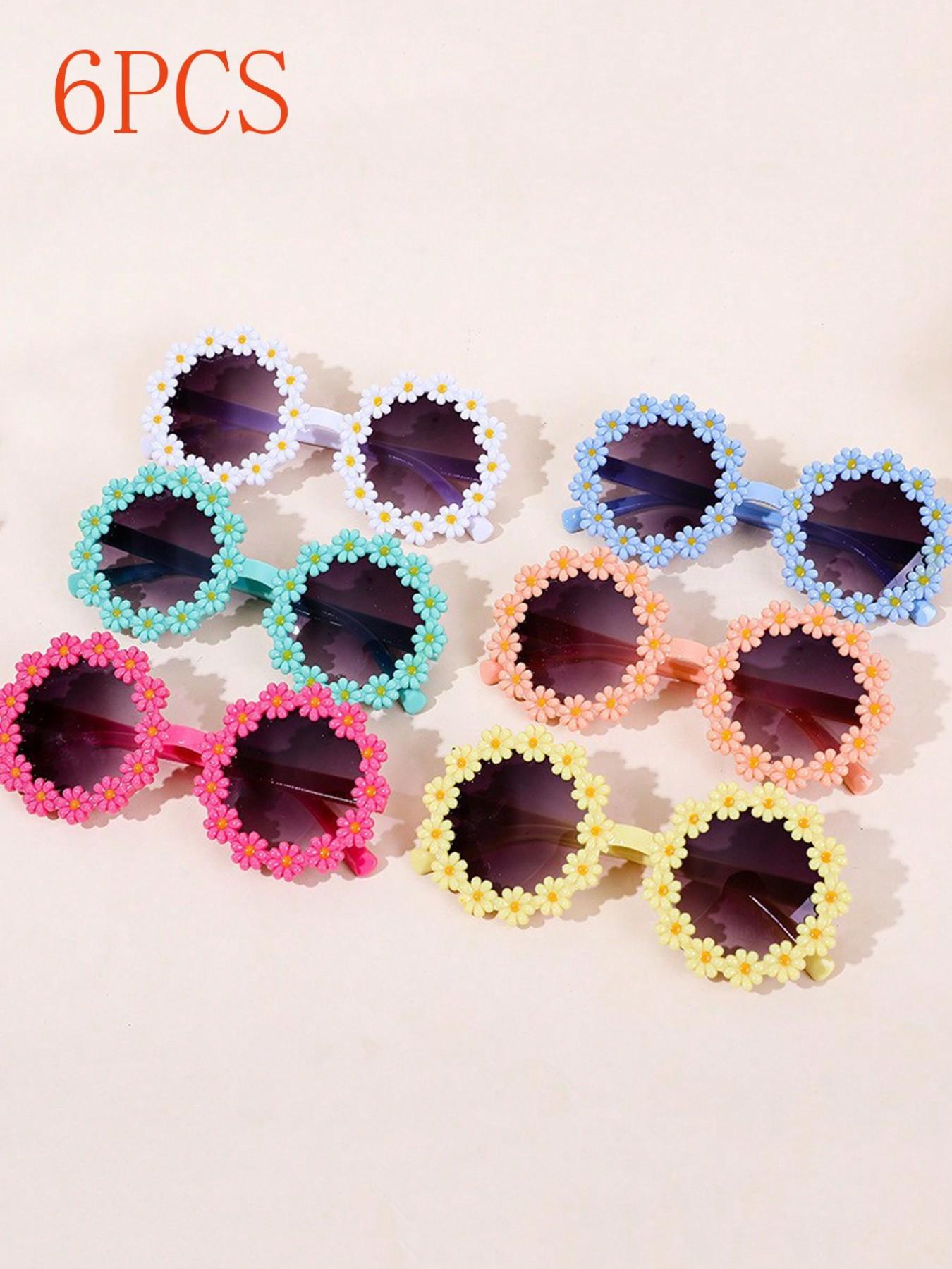 Daisy Shape Kids Fashion Glasses, Unisex Baby Cute Daily Decorative Eyewear, Flower Theme Party Accessory, 6 Pairs/3 Pairs Set