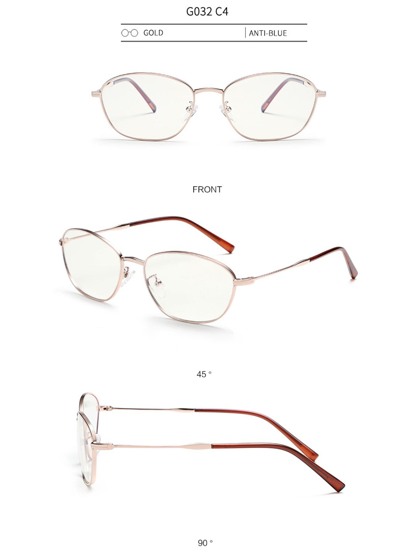 Mira Women's Simple Metal Frame Blue Light Blocking Glasses, Fashion Retro Oval Frame, Unisex Interchangeable Prescription Lenses G032OP