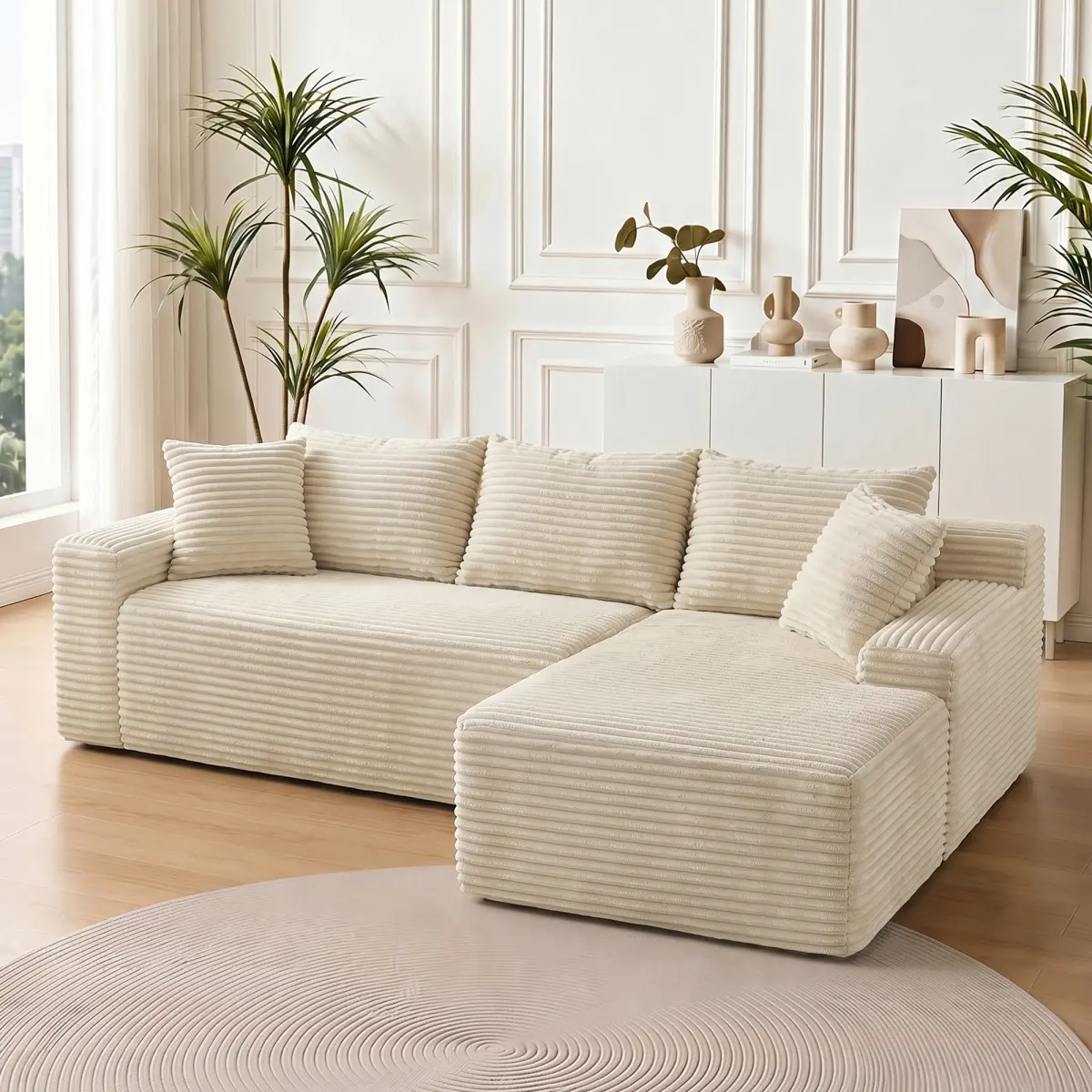 95" Sectional Couches for Living Room Cloud Couch Sofa with L-Shape Upholstered Boneless Couchs Modern Modular Sectional Couch with Chaise